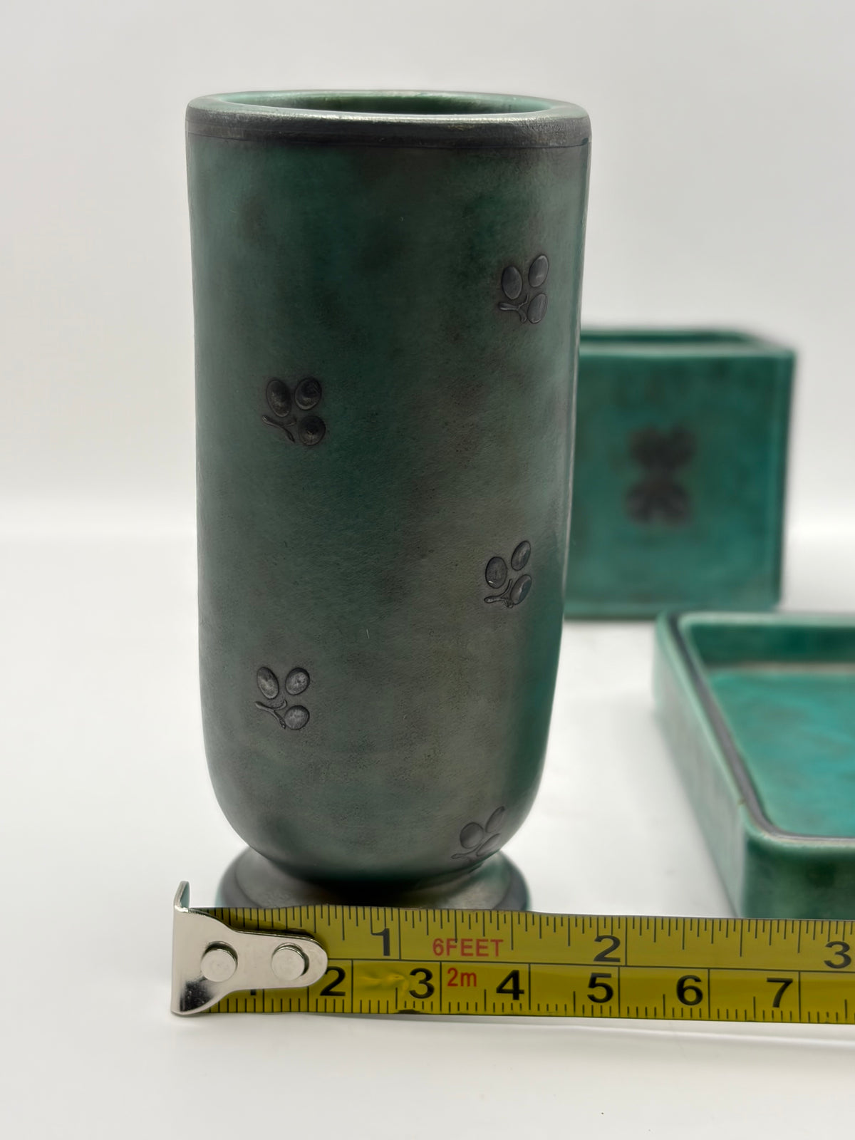 Gustavsberg Argenta Green Ceramic Floral Vase & Tray Set 3-Piece 1958