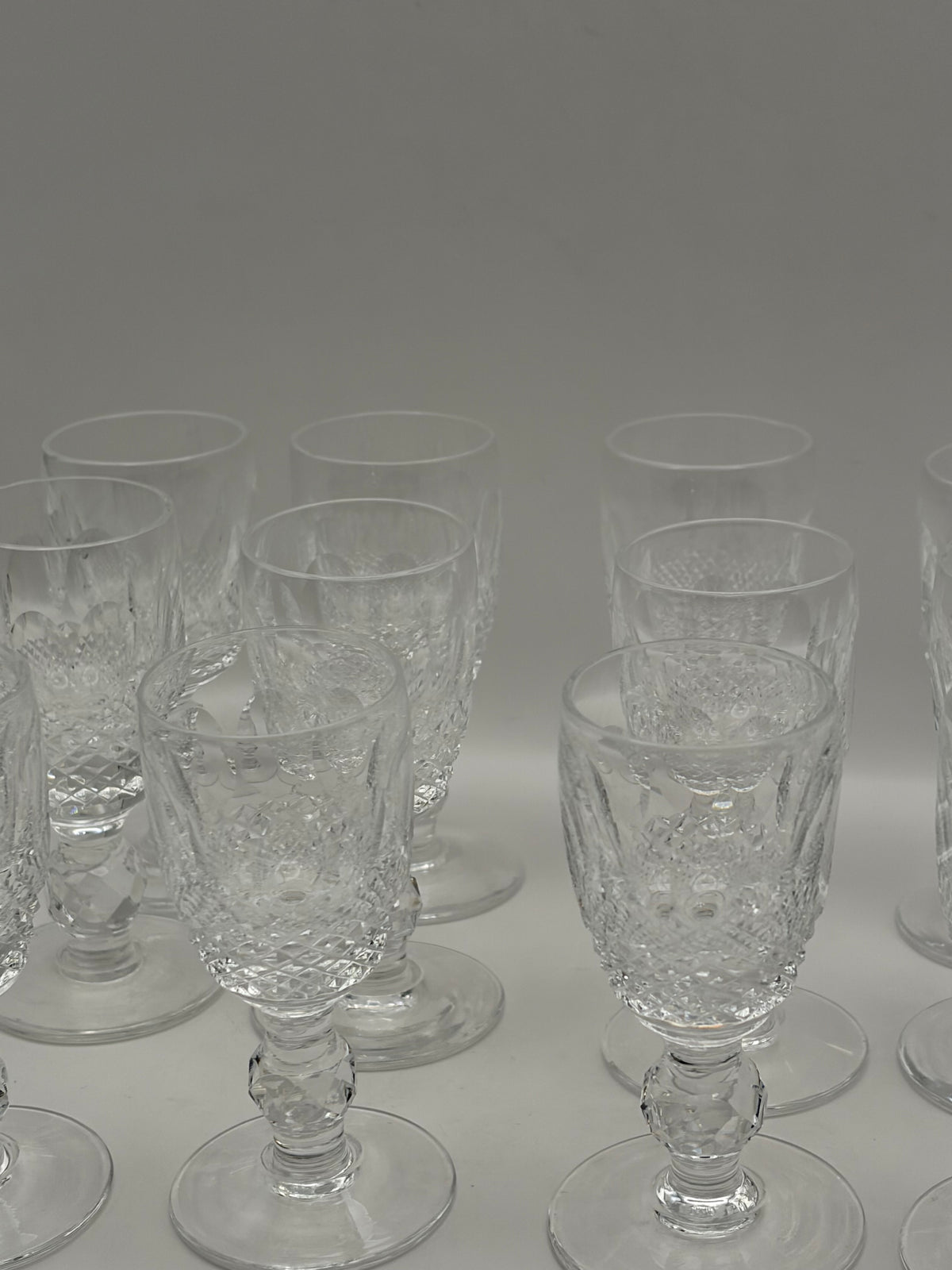 Waterford Set of 8 Clear Cut Glass Water Goblets Etched Decorated 6.5 in, Service 8