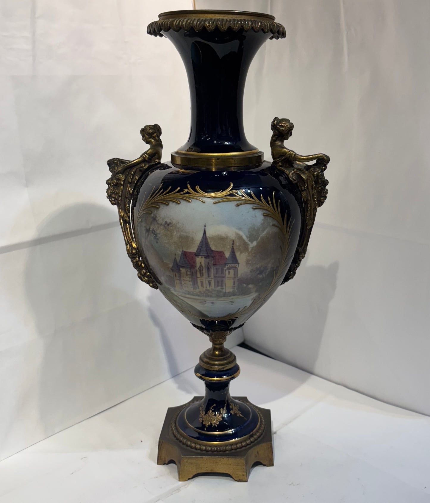 Antique French bronze vase in sevres porcelain. 18th century