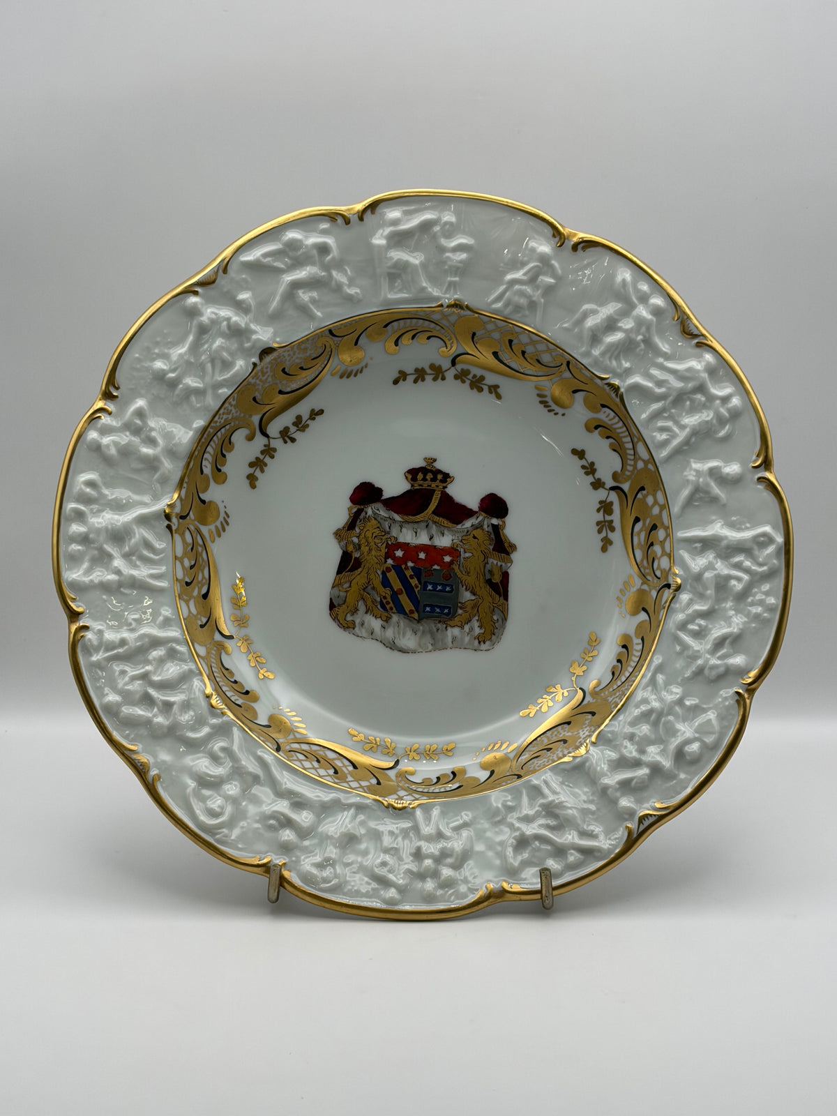 White Porcelain Plate Napoleon & Josephine Coat of Arms Gold Trim 10” Round capodimonte