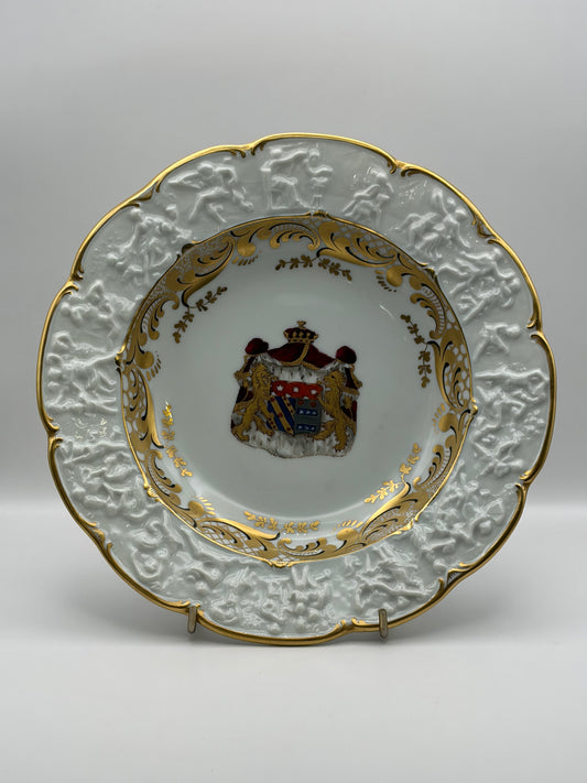 White Porcelain Plate Napoleon & Josephine Coat of Arms Gold Trim 10” Round capodimonte