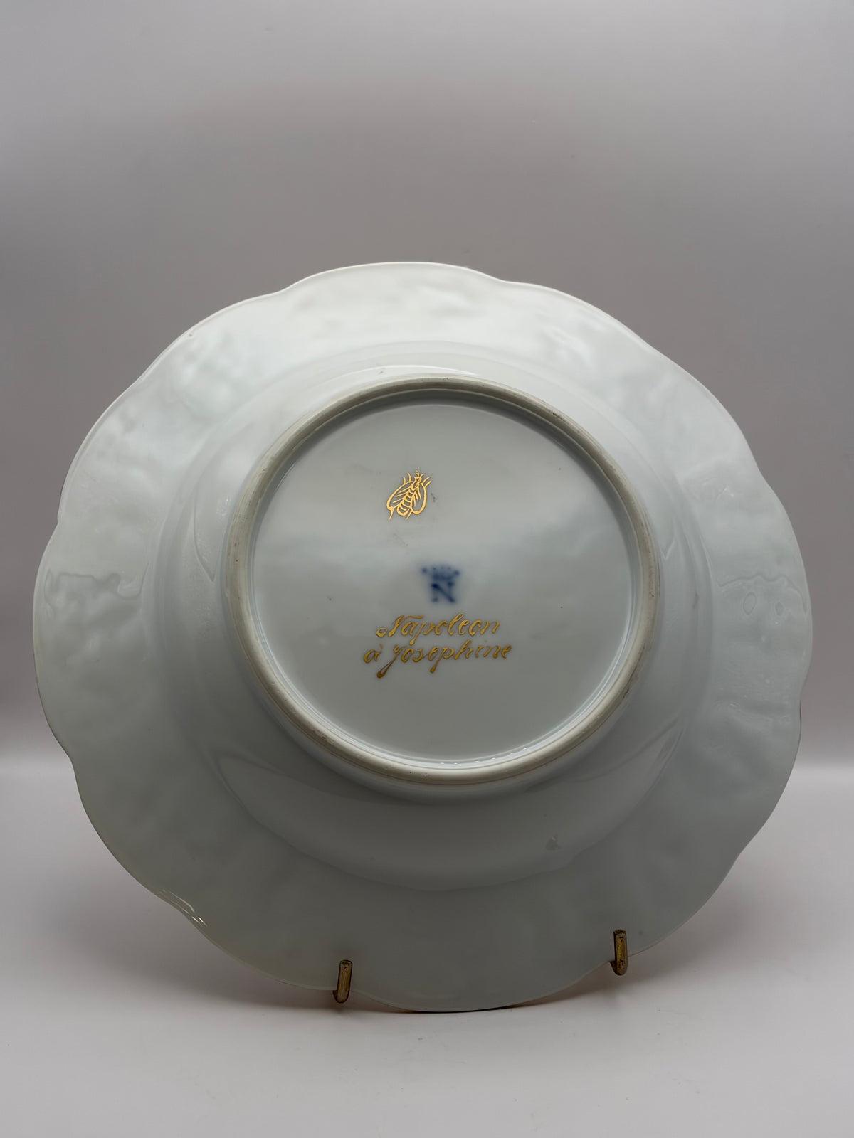White Porcelain Plate Napoleon & Josephine Coat of Arms Gold Trim 10” Round capodimonte