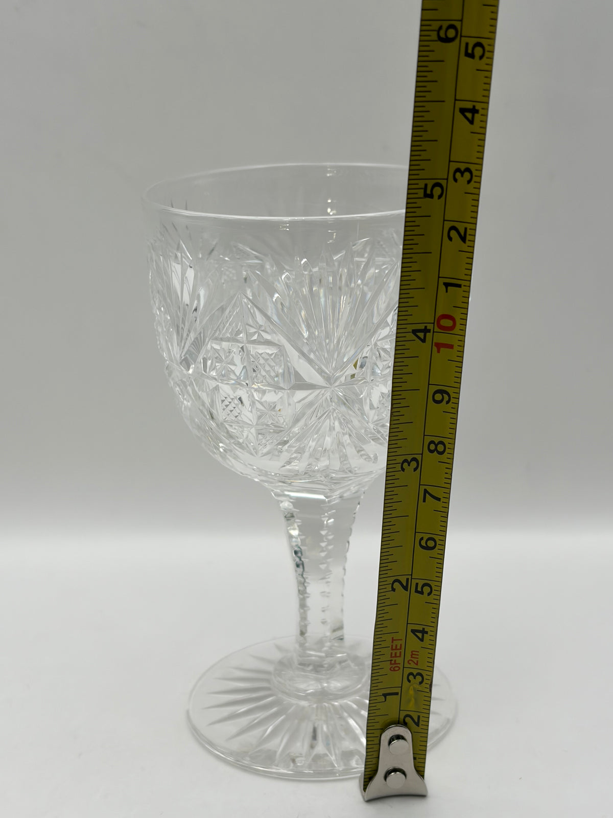 Set of 8 Clear Cut Glass Starburst Wine Glasses/Goblets Stemware 6 in