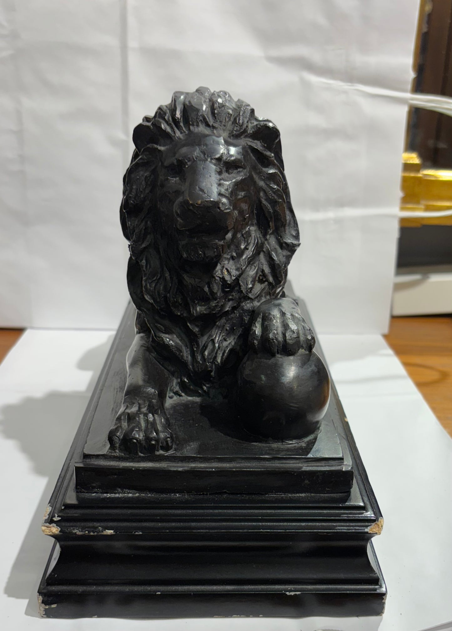 Vintage Resin Black Lion on Stand 12" X 9" Tall Almost