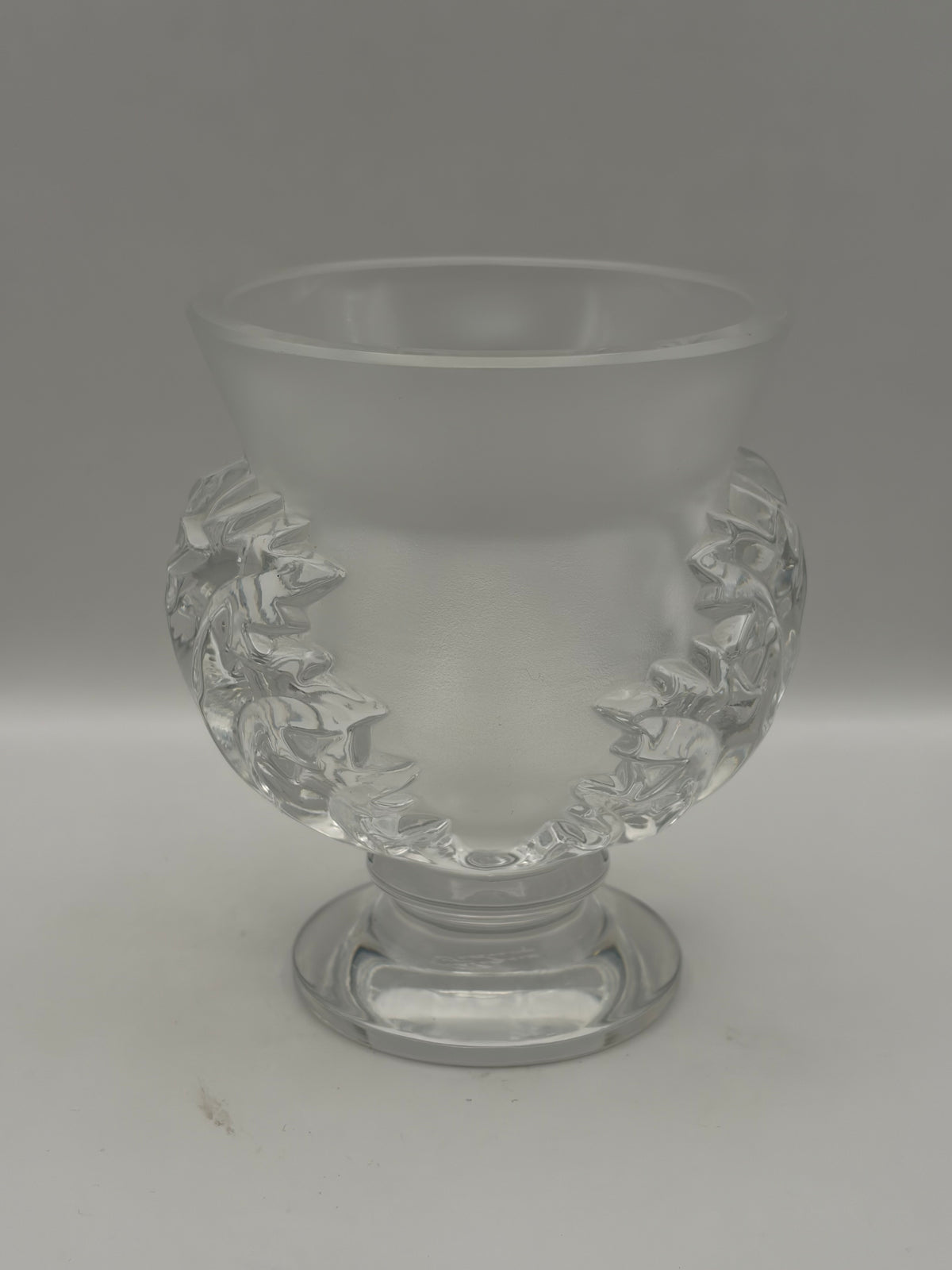 vintage Lalique France "Saint-Cloud" Crystal Vase featuring frosted satin-finish