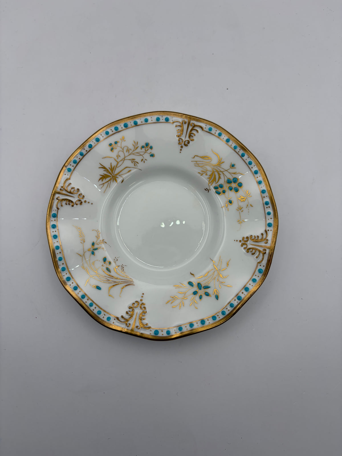 Royal Crown Derby Normandie Bone China Cup & Saucer 8 oz White Gold Blue A114