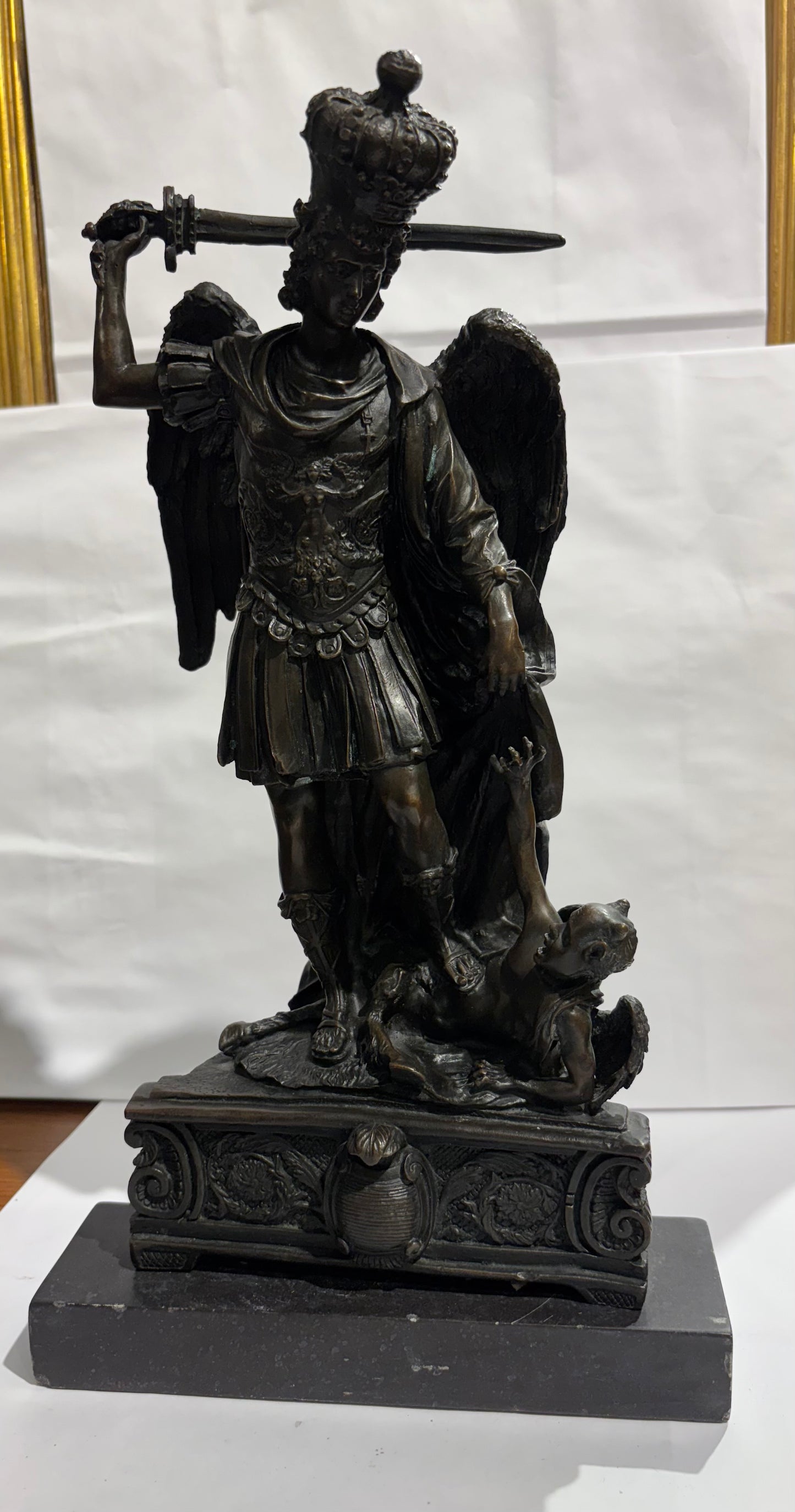 Antique Saint Michael Archangel Bronze Statue