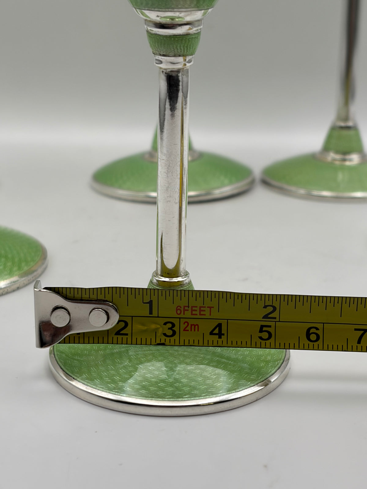 Vintage Germany Art Deco beautiful green guilloché enamel set STERLING SILVER