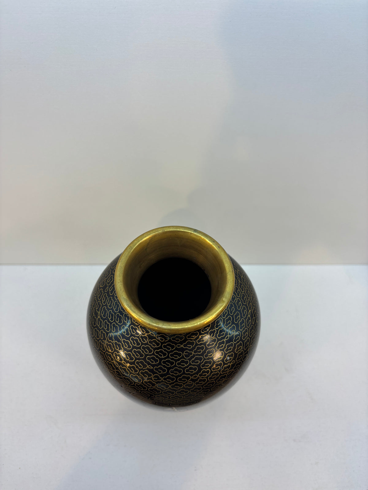 Chinese Vintage Jingfang Cloisonne Vase, Brass Flower Vase, Cloisonne Vase, Hand Made Painted, Gold Floral, Home Decor, Gift 
 7 1/8”