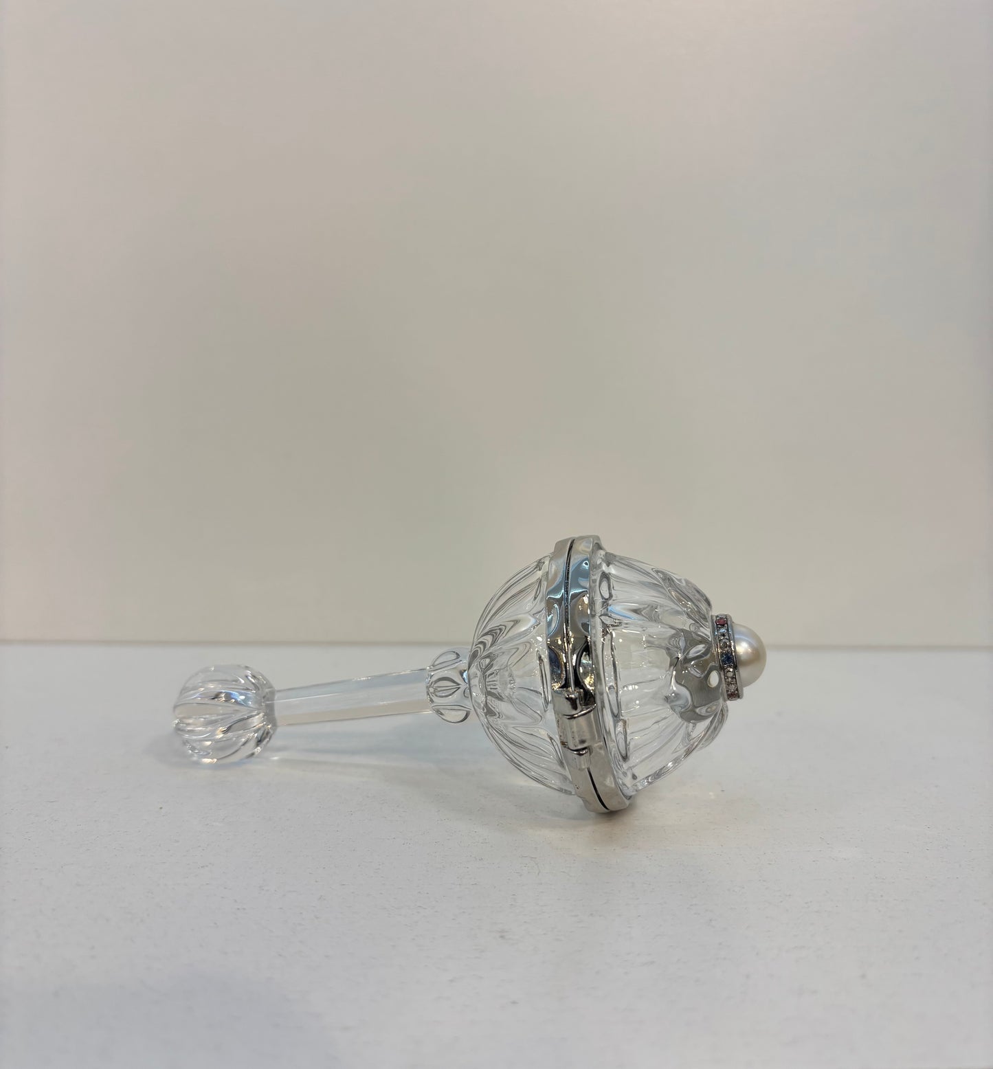 Lenox Full-Lead Crystal "Diamonds & Pearls Baby Rattle" Opens As A Trinket Box!