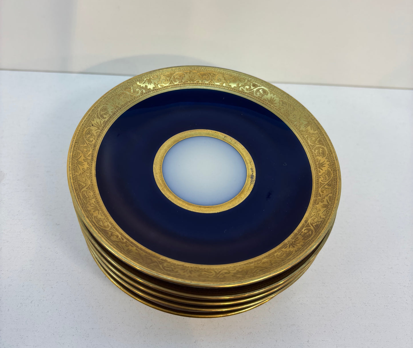 6 T & V Limoges Raynaud Conde Cobalt Blue Gold Encrusted, Saucer, 5 3/4"