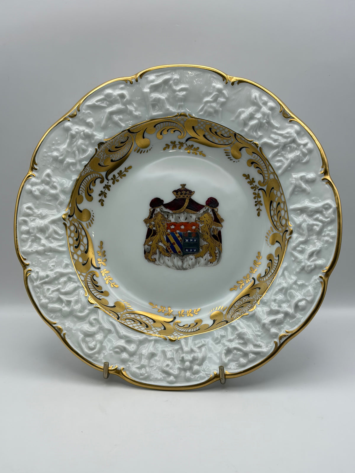 White Porcelain Plate Napoleon & Josephine Coat of Arms Gold Trim 10” Round capodimonte