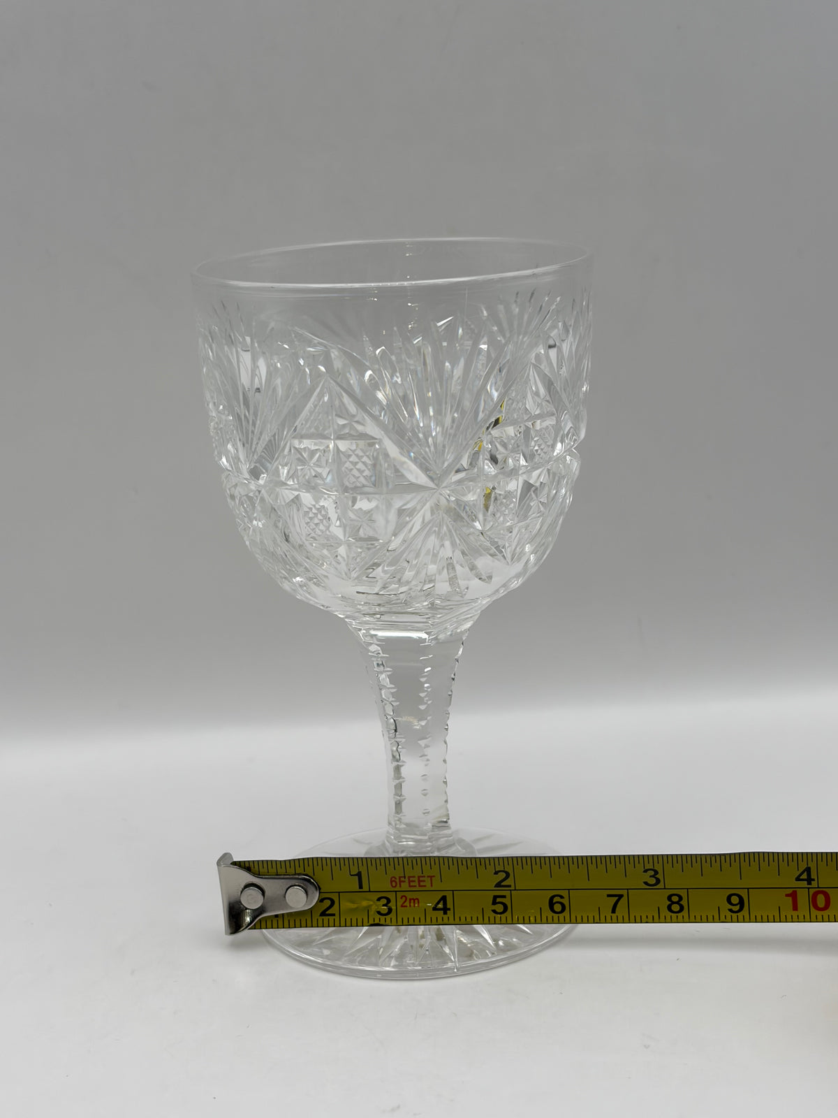 Set of 8 Clear Cut Glass Starburst Wine Glasses/Goblets Stemware 6 in