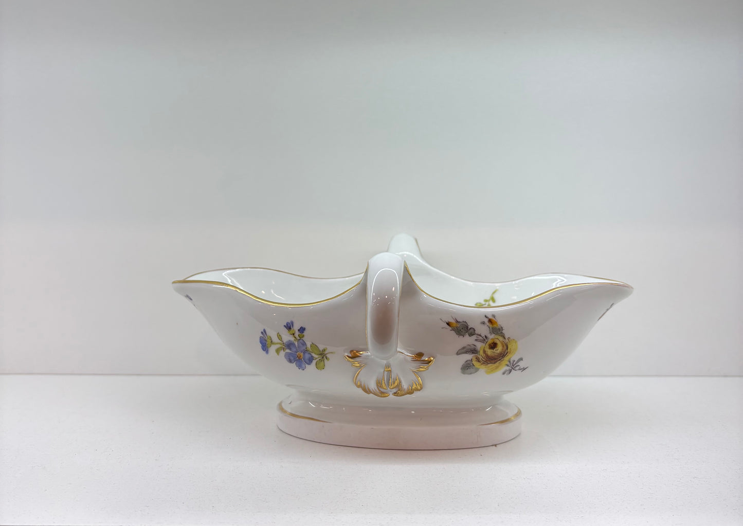 MEISSEN GRAVY BOAT | Meissen Porcelain | Meissen Scattered Flower, Marked Double Meissen Sword | Antique Meissen Servingware c1900