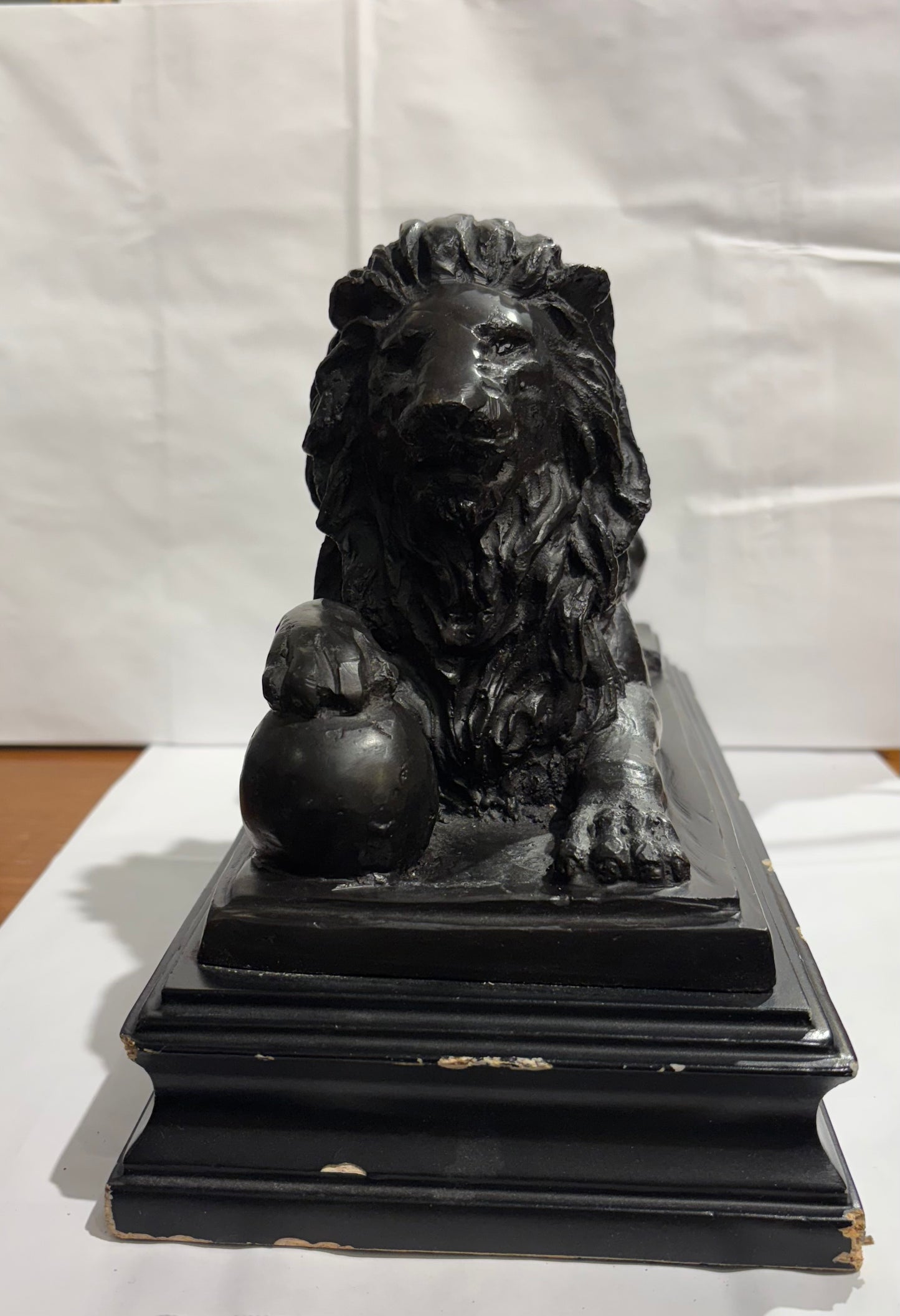 Vintage Resin Black Lion on Stand 12" X 9" Tall Almost