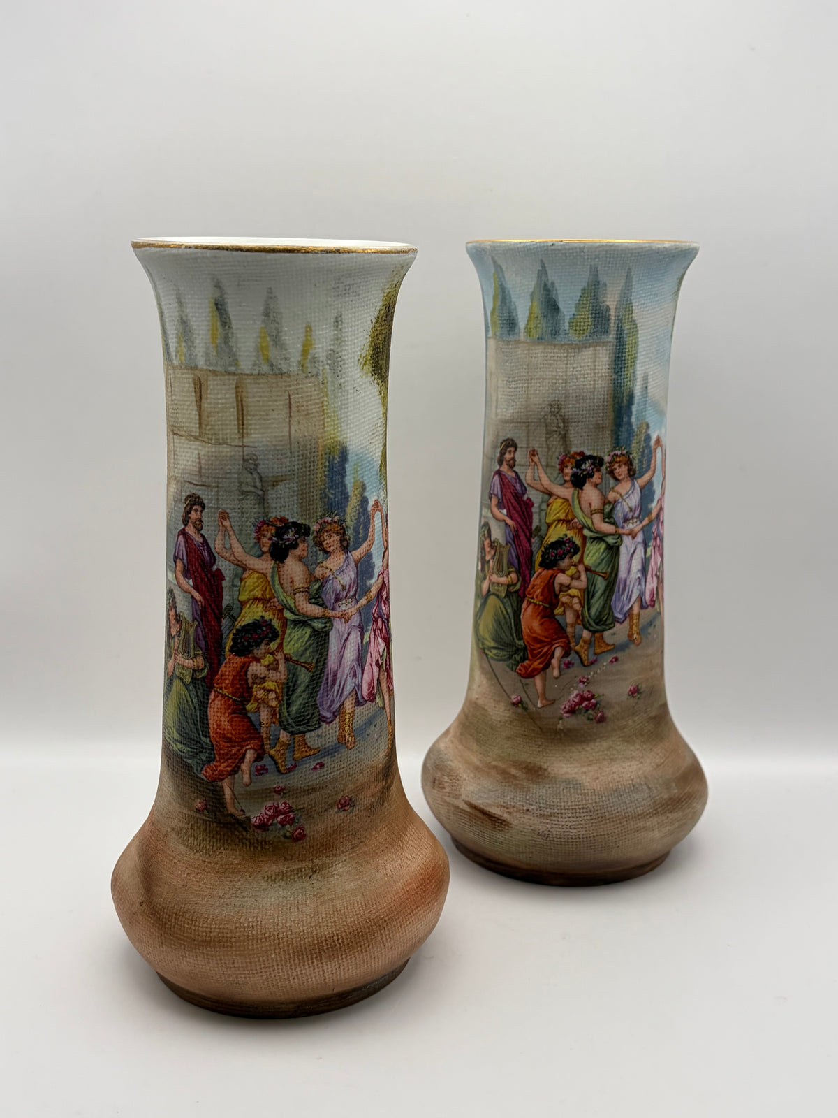 Antique G & H Germany Scenic Porcelain Tapestry Vase, Hand Painted
