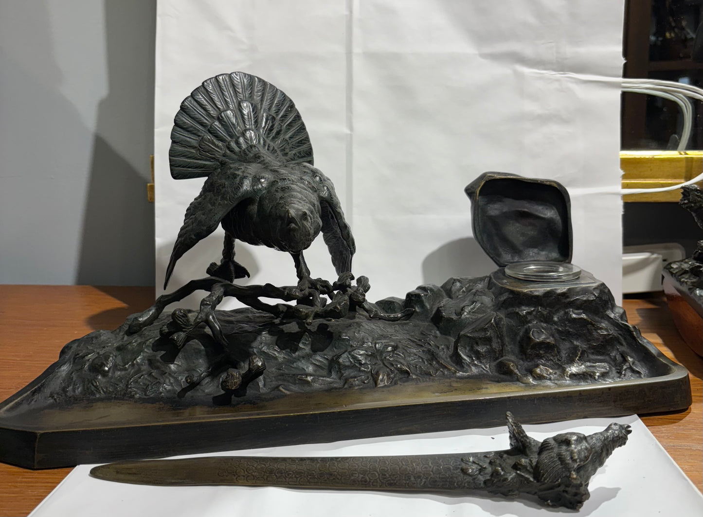 3 Pcs. Austrian Bronze turkey Desk Set