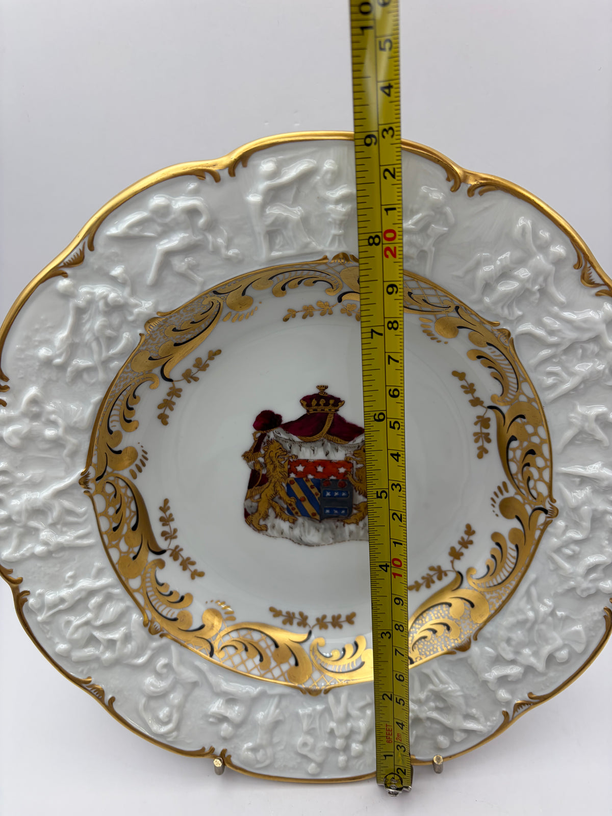 White Porcelain Plate Napoleon & Josephine Coat of Arms Gold Trim 10” Round capodimonte