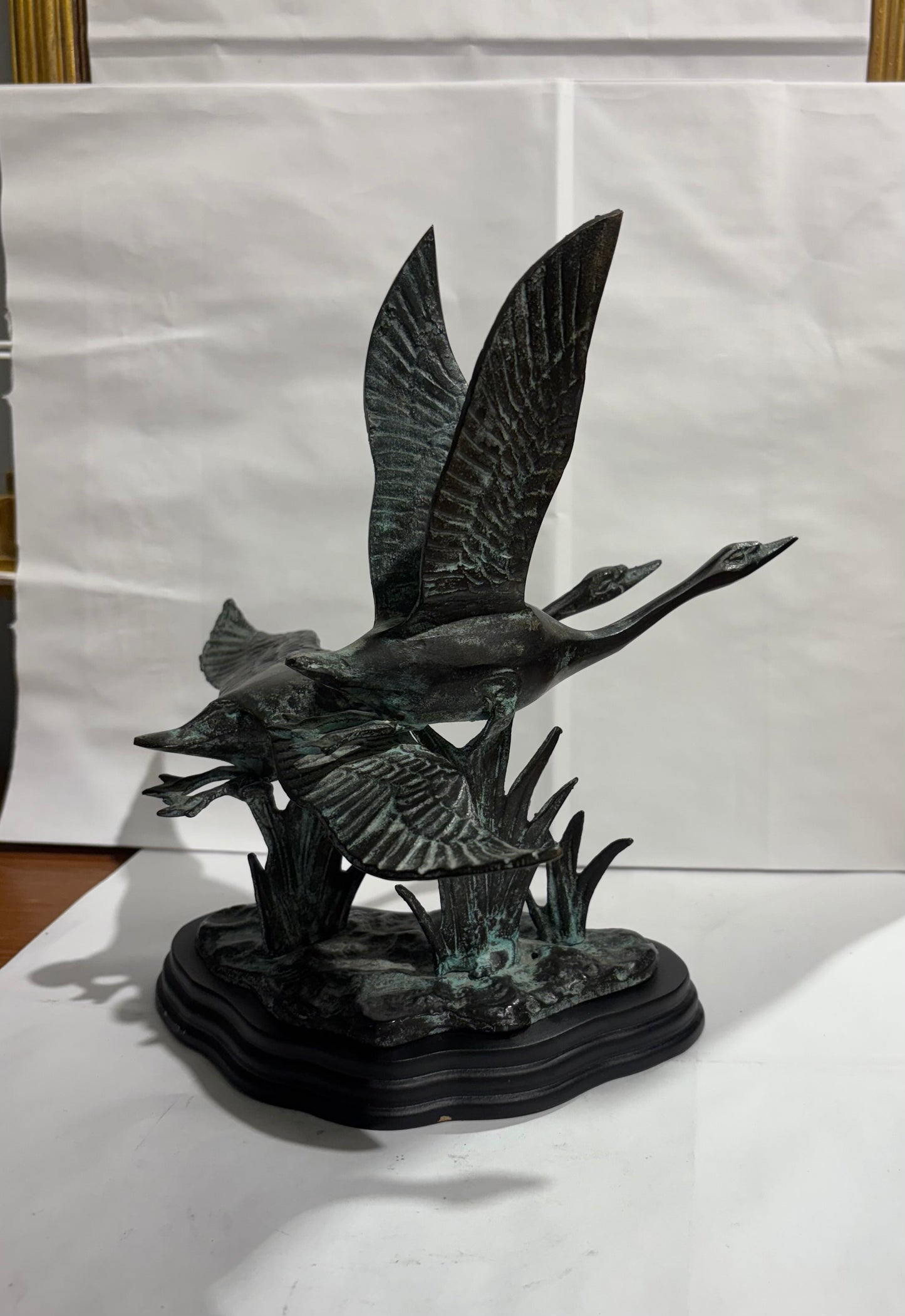 Beautiful Gatco Solid Brass Statue - 2 Birds Flying on Wood Base