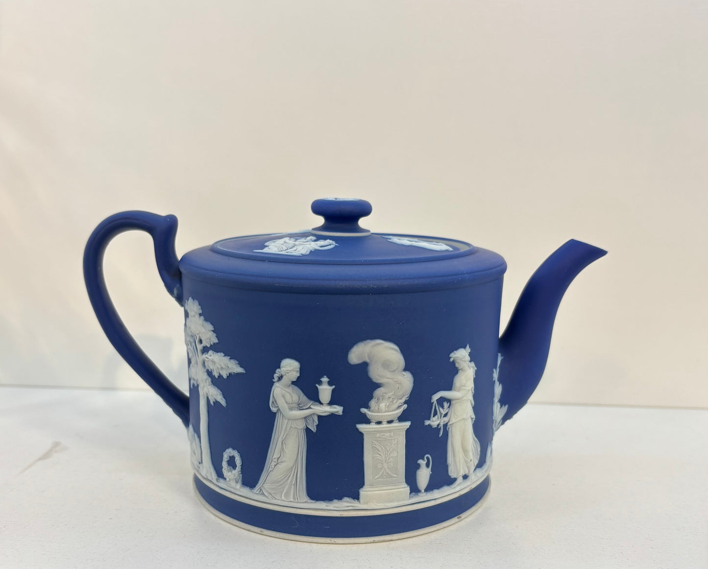 Antique 18th Century Cobalt Blue & White Wedgwood Jasperware Teapot