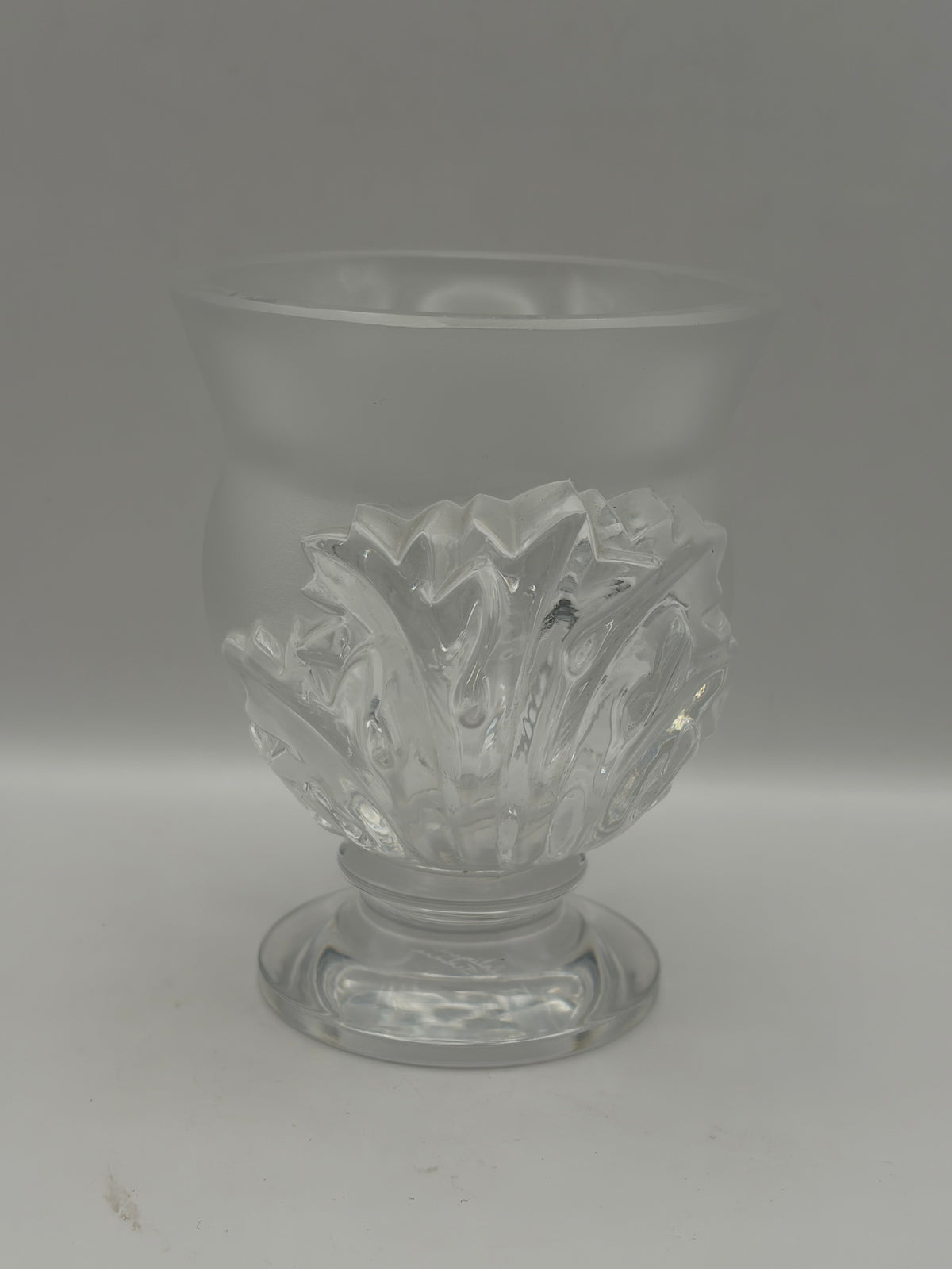 vintage Lalique France "Saint-Cloud" Crystal Vase featuring frosted satin-finish