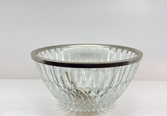 1950s cut glass bowl with silver rim