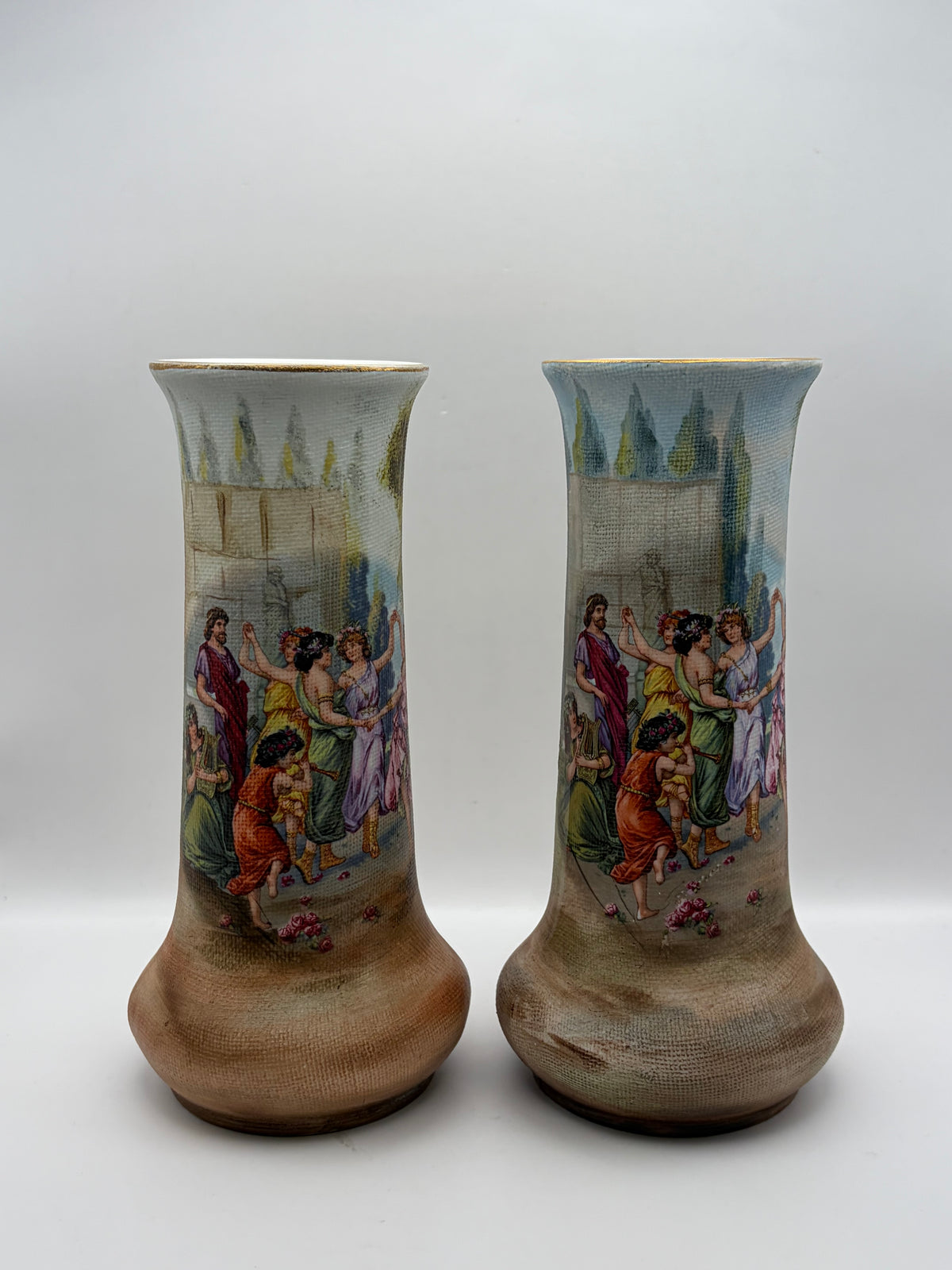 Antique G & H Germany Scenic Porcelain Tapestry Vase, Hand Painted
