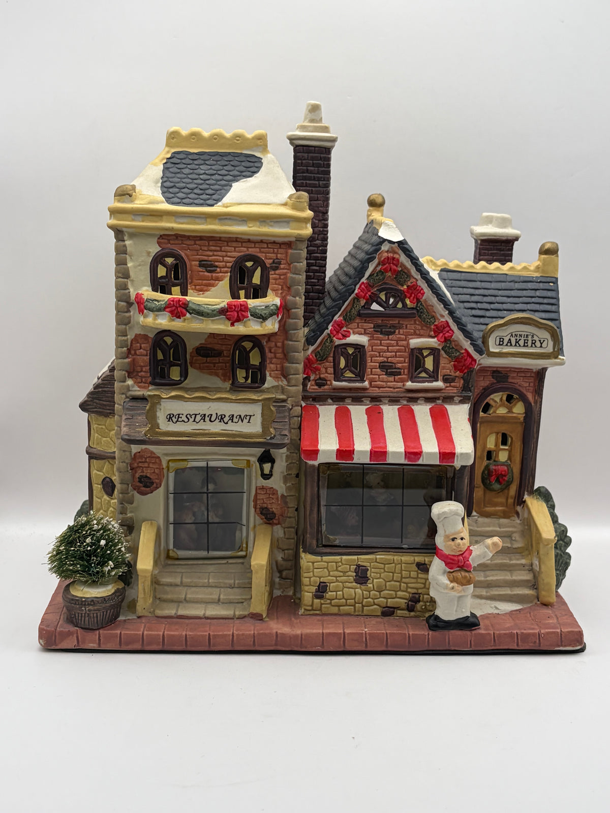 Christmas Village Bakery & Restaurant House, Ceramic Painted Chef, 9.5 x 8.75"
