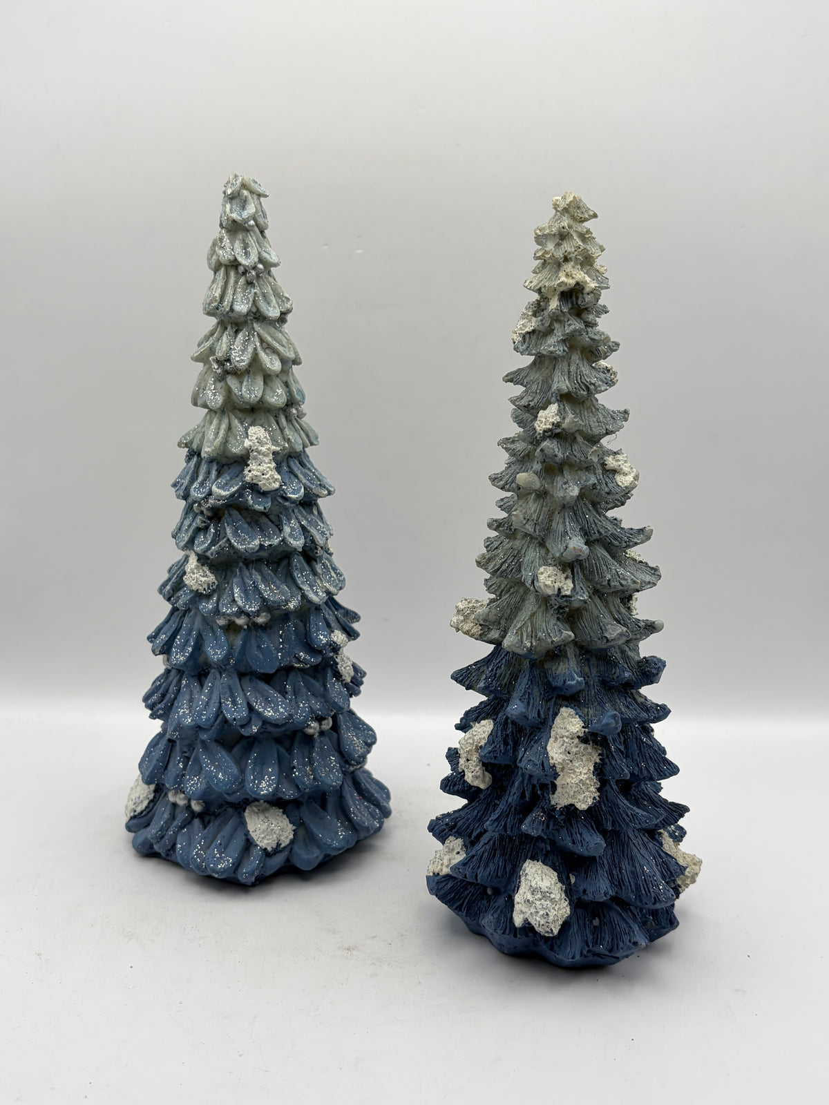 Artificial Resin Christmas Tree Figurines Set of 2 Blue/White/Gray 8"