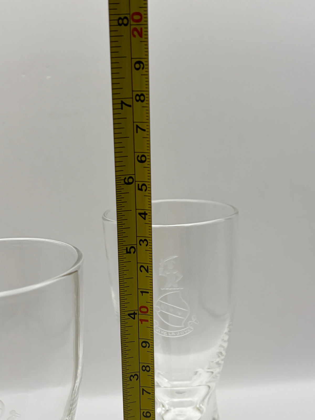 Steuben Fireball Etched Clear Glass Shot Glasses Set of 2, 4.75" H x 2.25" Dia