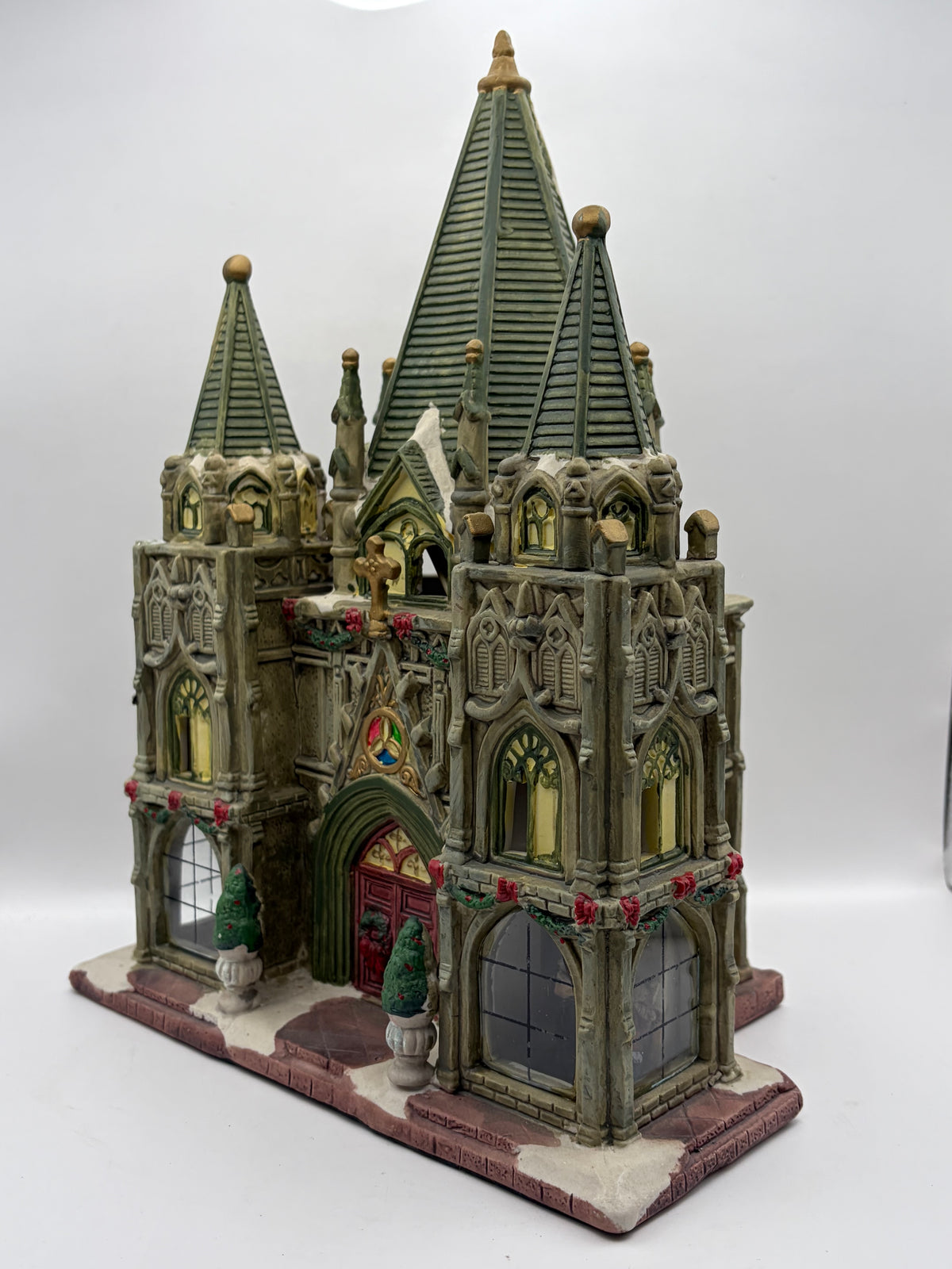 Christmas Village Gothic Cathedral/Church Building, Ceramic 11in 9.5in Painted