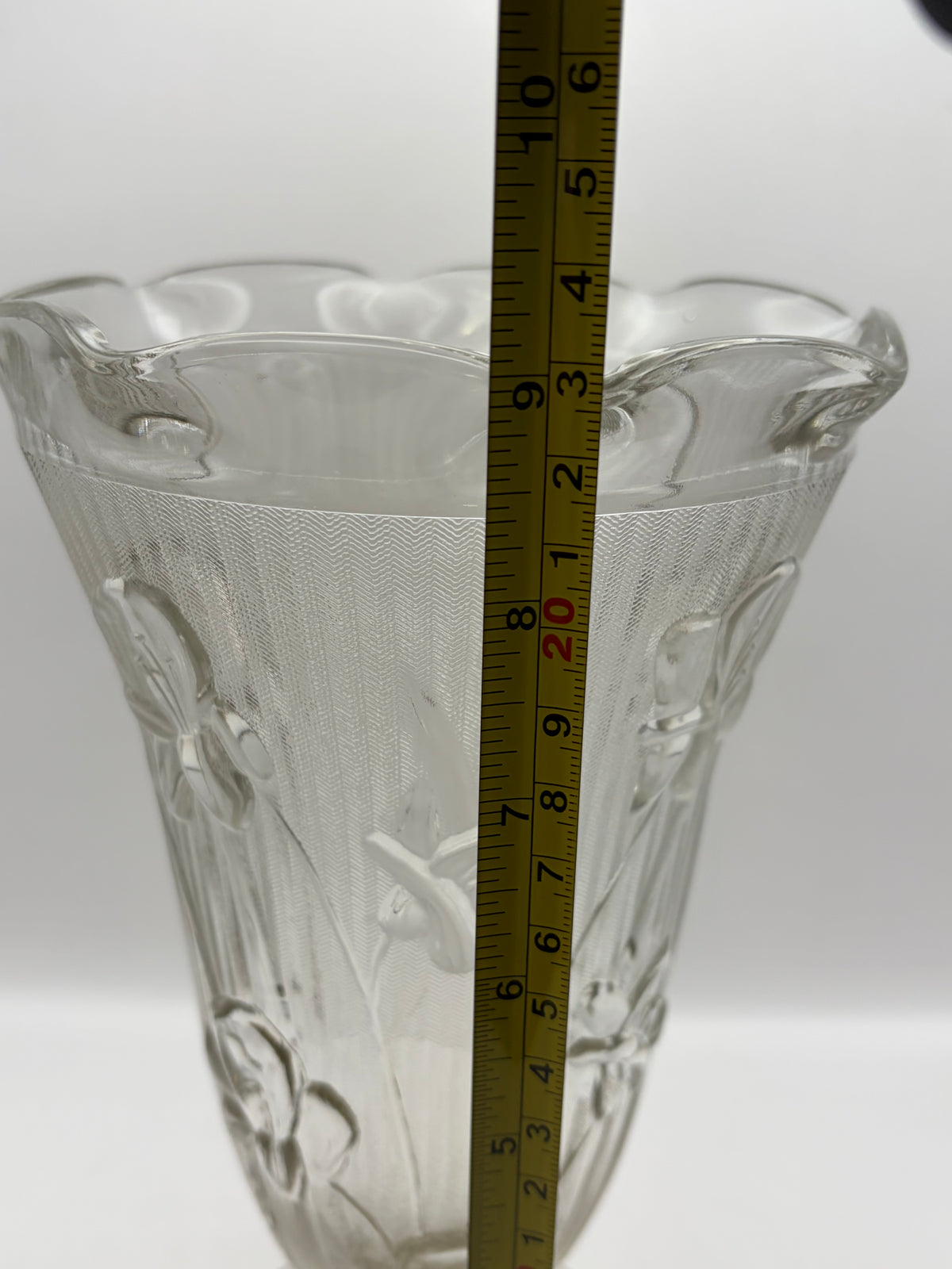 Vintage clear pressed glass footed flower vase  Irish herringbone pattern 1928 - 1932