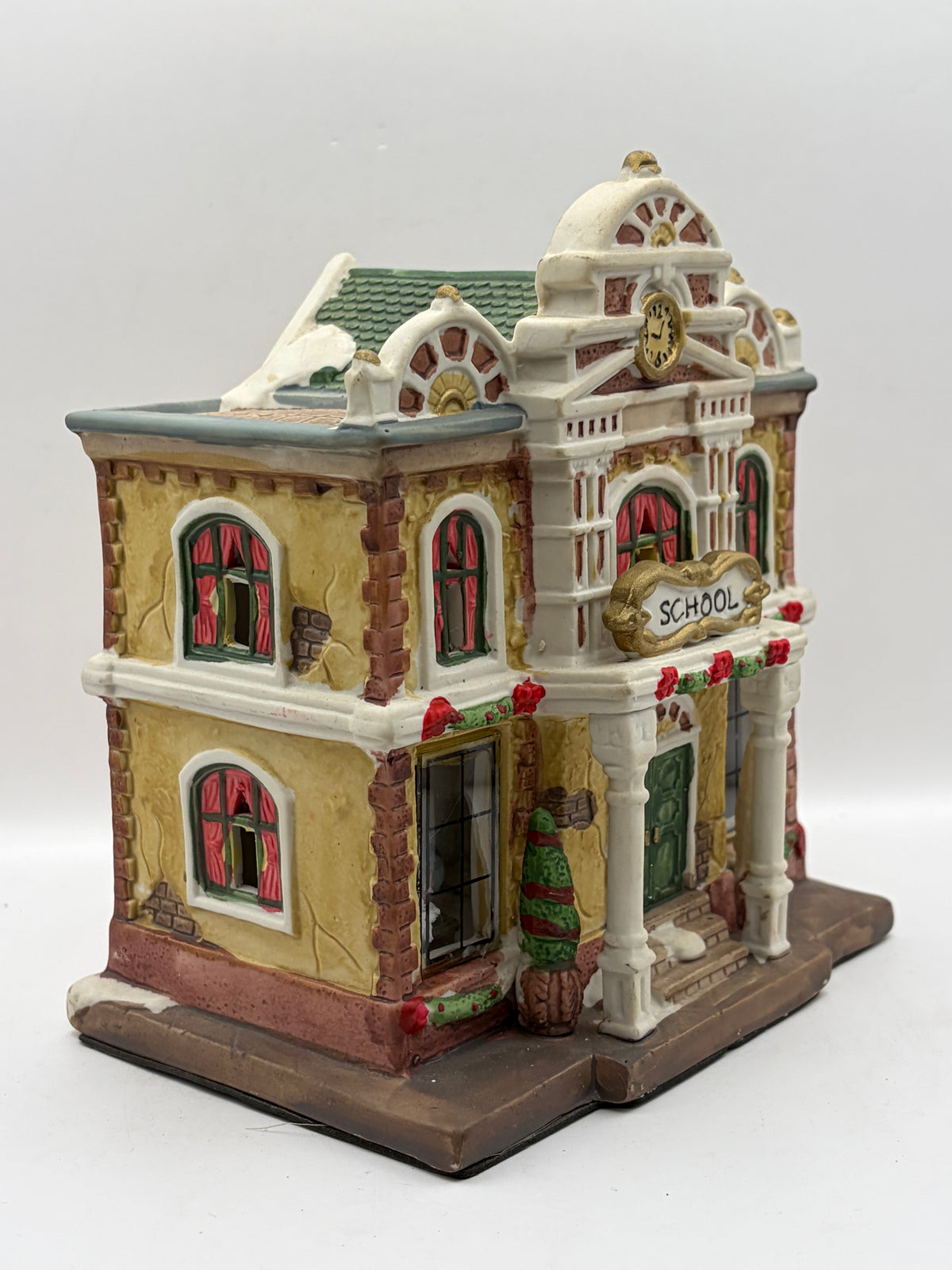 Ceramic Painted Village School Light-Up House Figurine, Multicolor 7.5in