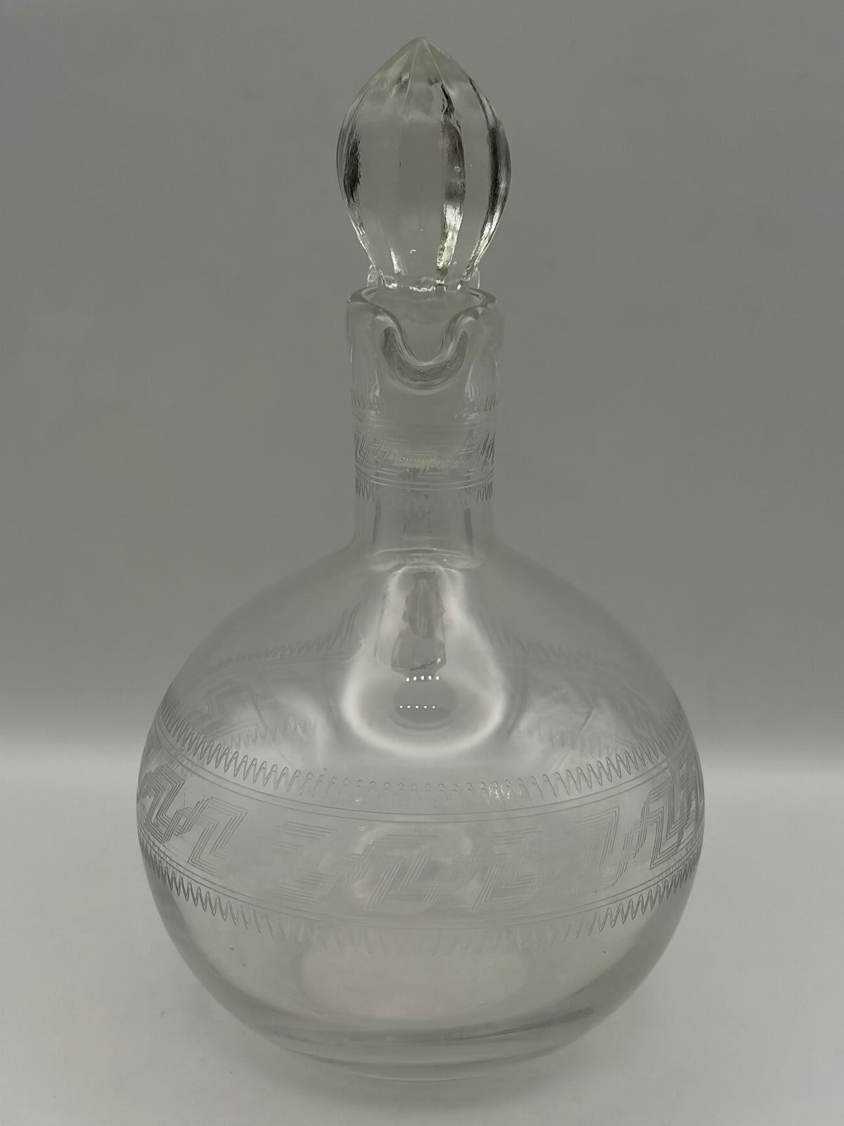 Clear Glass Geometric Round Decanter w/ Stopper & Handle, 8.5" x 5"
