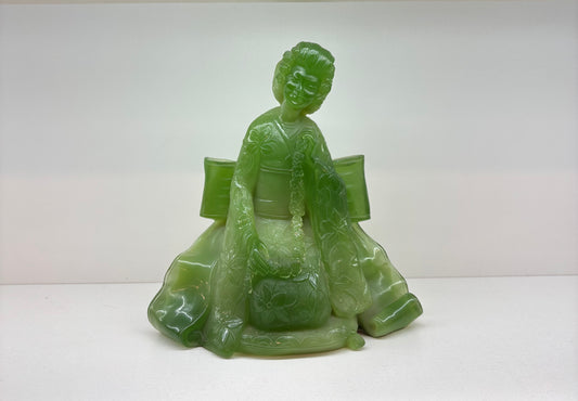 Wony Italy Faux Green Jade 7.5" Tall, Asian Geisha Girl Woman Figurine