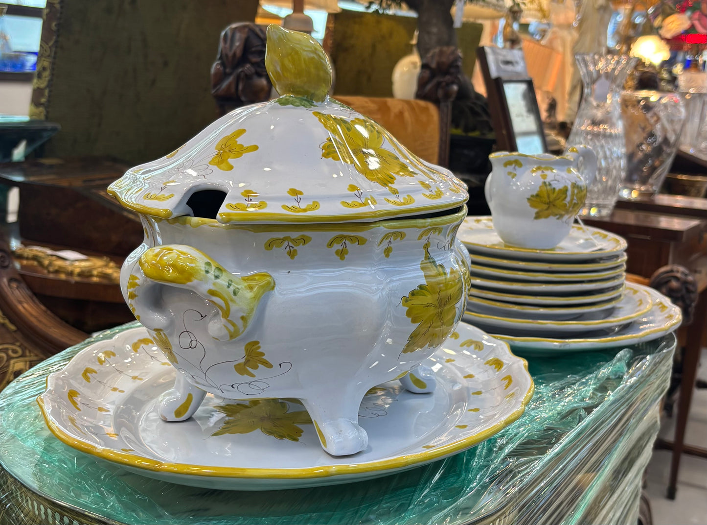 Vintage Italy Hand Painted Leaves Leaf Yellow Lemon Fruit Set.