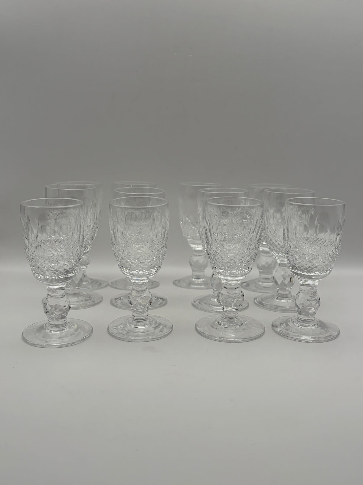 Waterford Set of 8 Clear Cut Glass Water Goblets Etched Decorated 6.5 in, Service 8