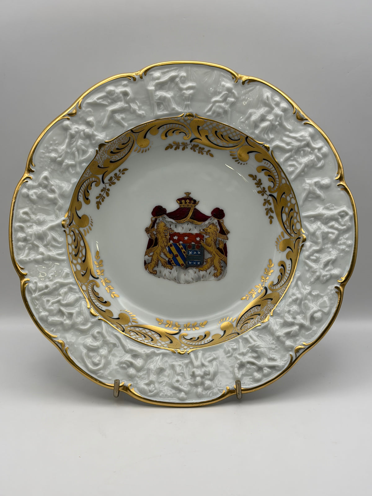 White Porcelain Plate Napoleon & Josephine Coat of Arms Gold Trim 10” Round capodimonte