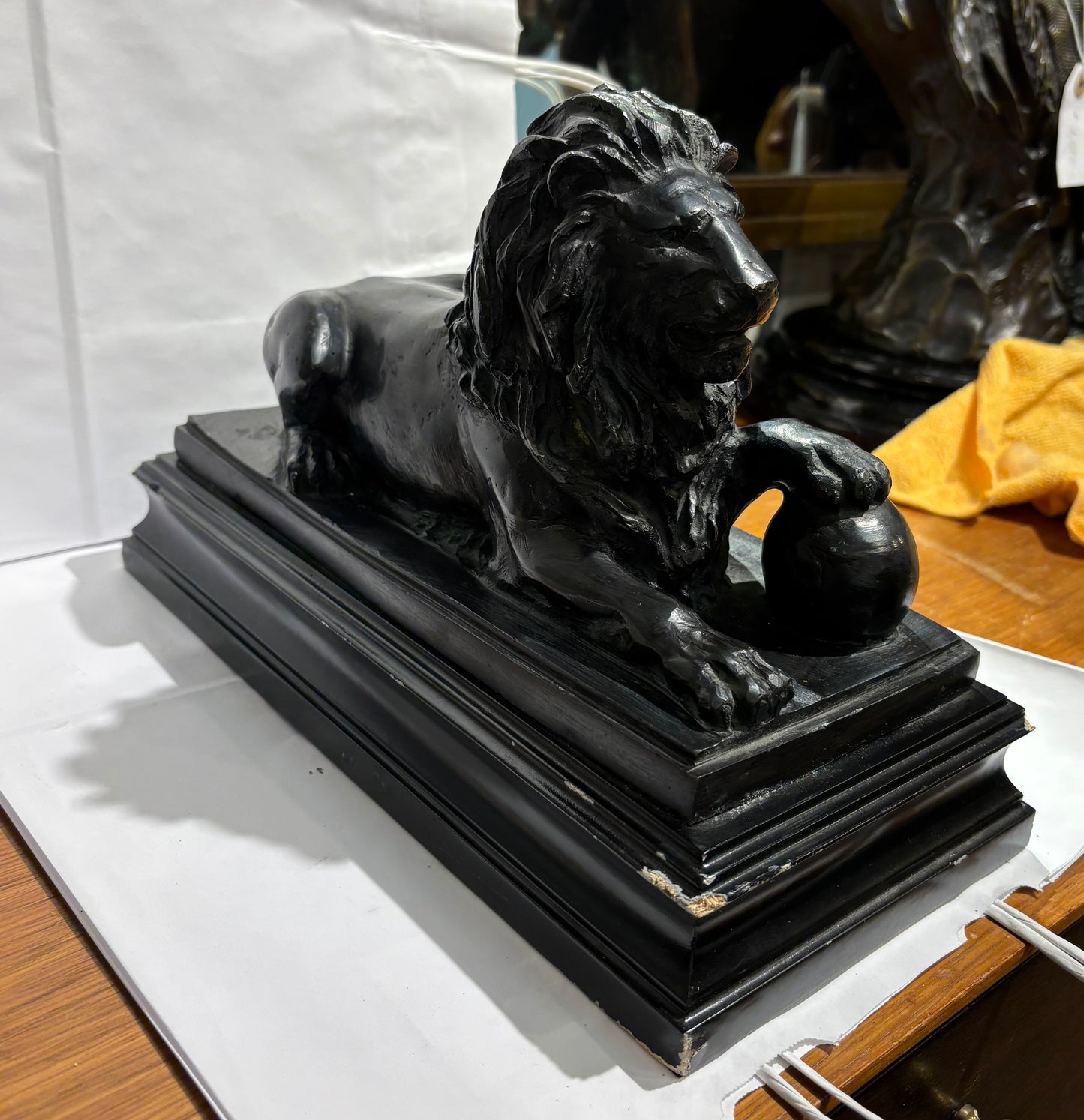 Vintage Resin Black Lion on Stand 12" X 9" Tall Almost