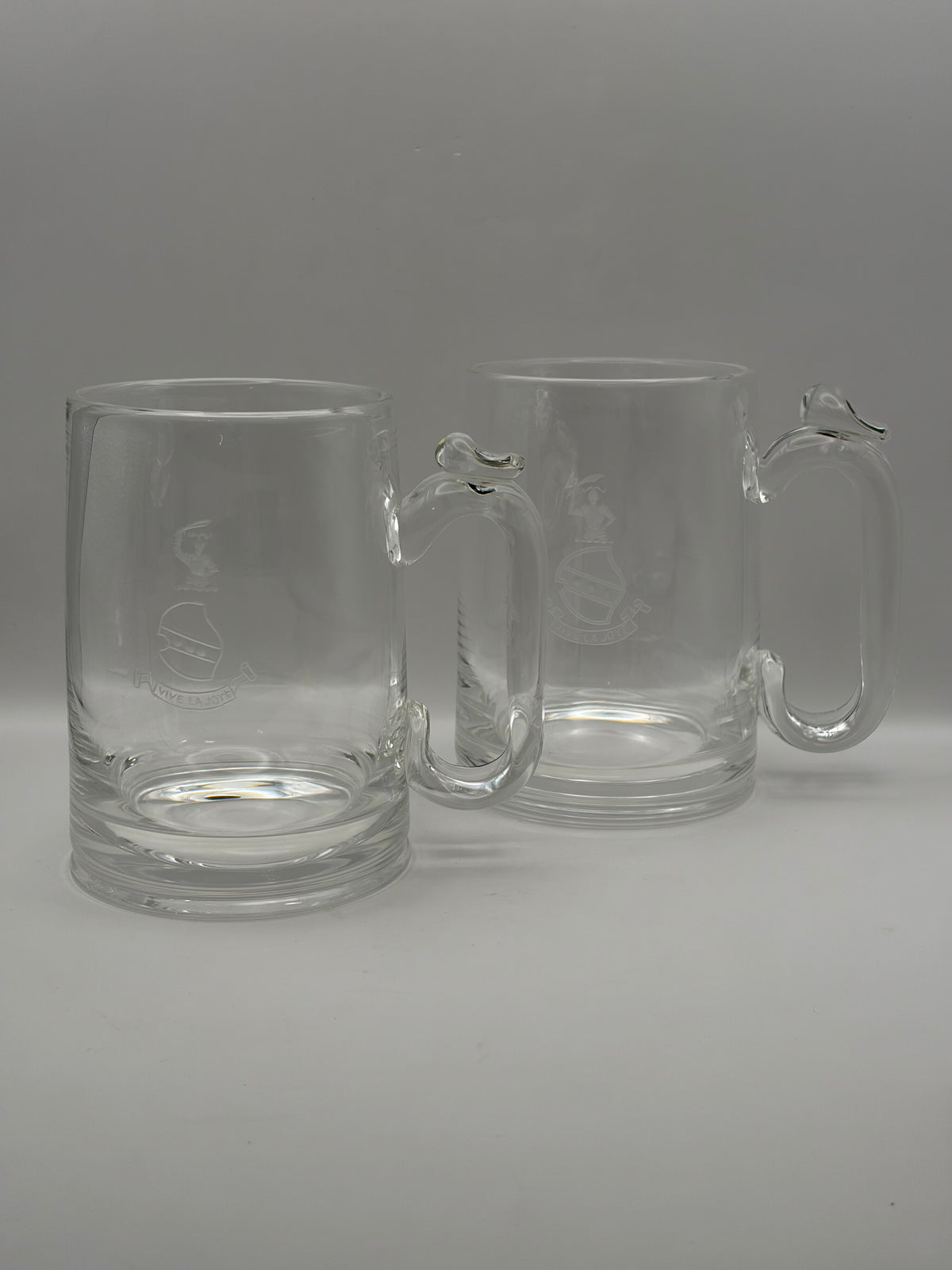Steuben Set of 2 Clear Etched Glass Mugs w/ Handles Nautical Sailboat Sailor Design
