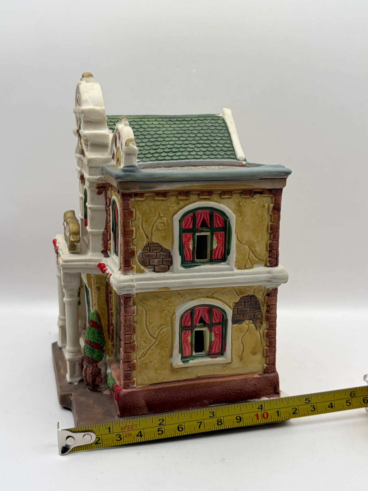 Ceramic Painted Village School Light-Up House Figurine, Multicolor 7.5in