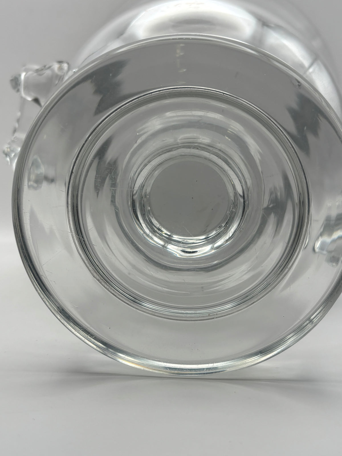 Clear Glass Pedestal Vase With Side Handles Flared Rim 11 in