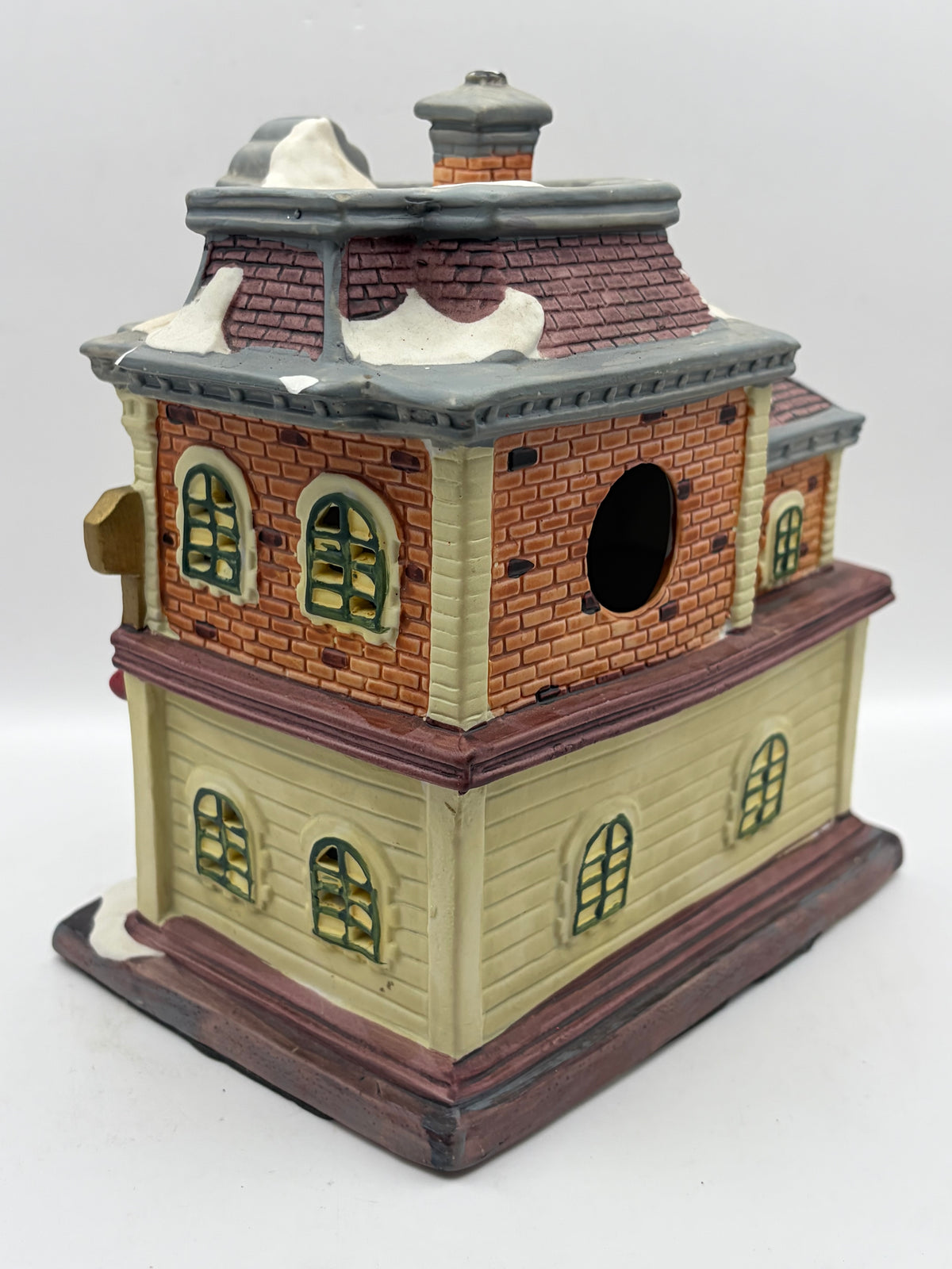 Ceramic Christmas Village Restaurant/Bar House Building, Painted Snow, 8in Tall