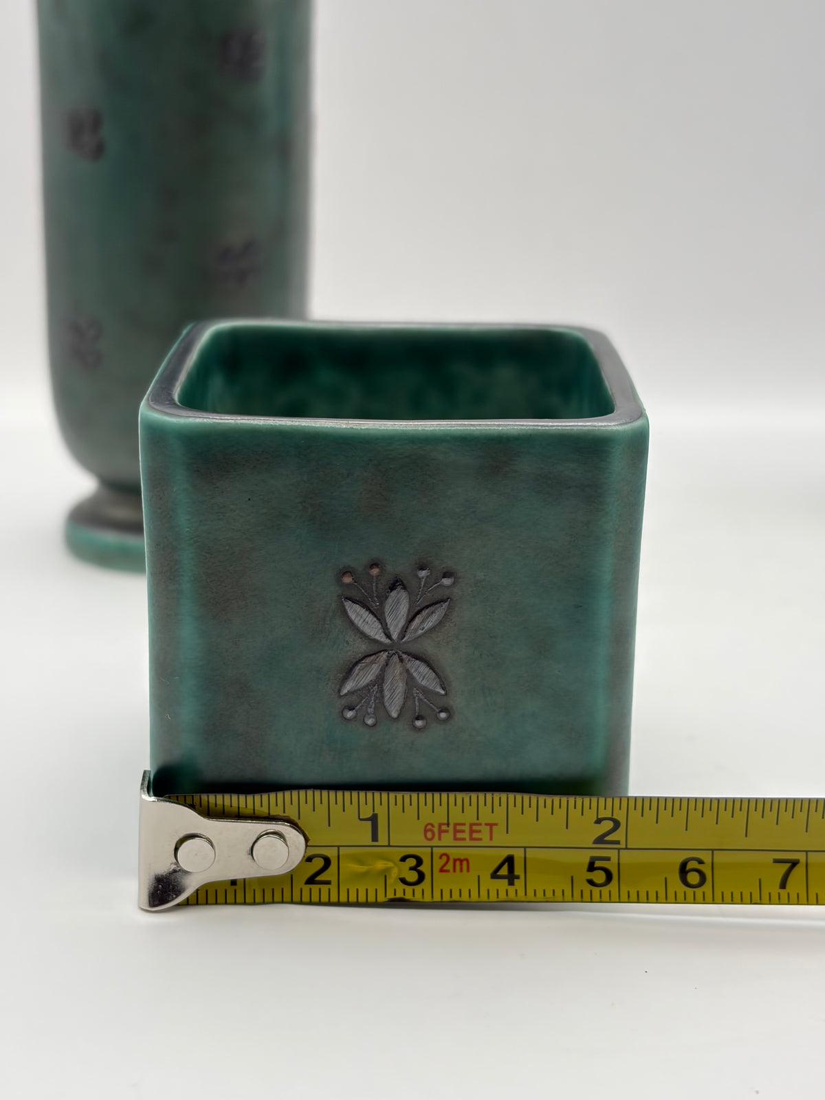 Gustavsberg Argenta Green Ceramic Floral Vase & Tray Set 3-Piece 1958