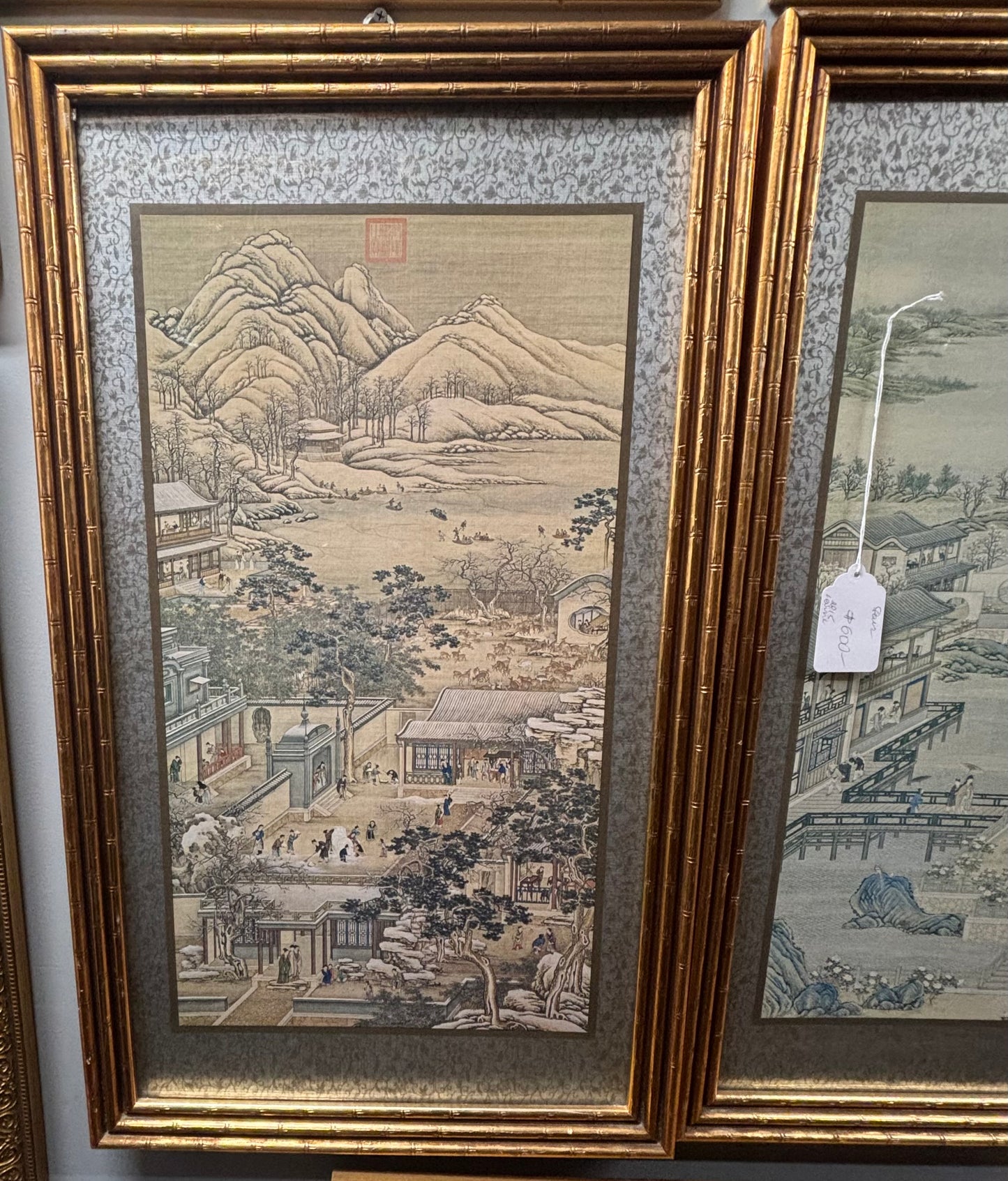 Chinese pair village scenery print