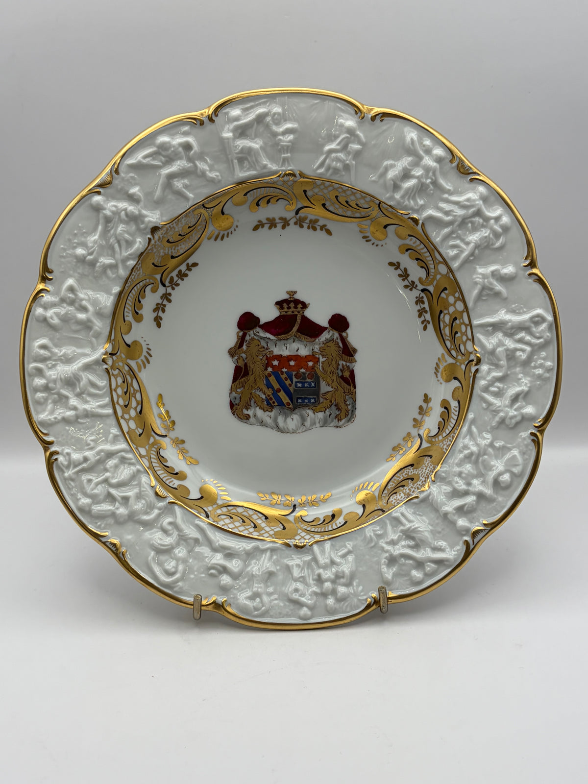 White Porcelain Plate Napoleon & Josephine Coat of Arms Gold Trim 10” Round capodimonte