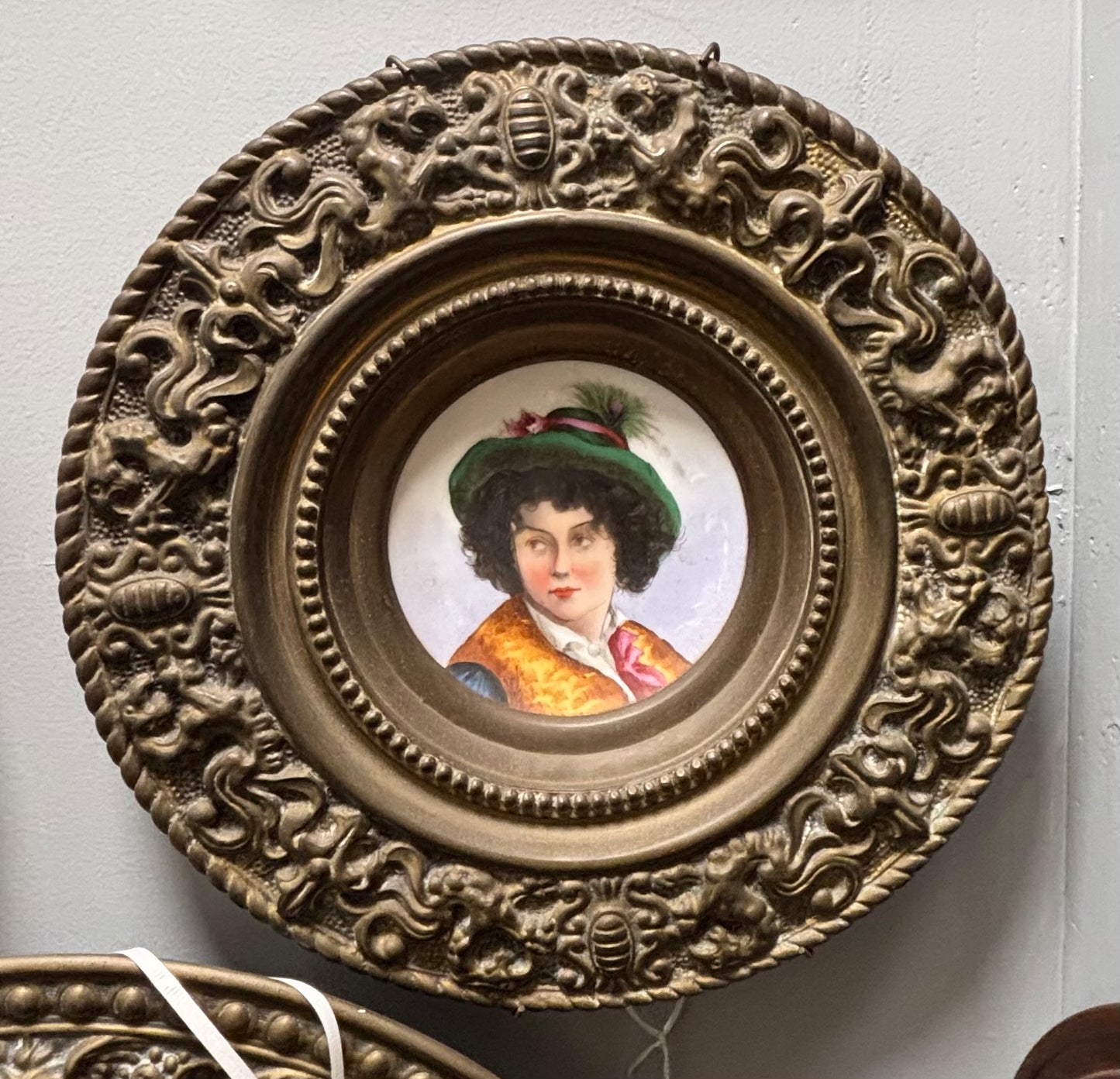 Vienna porcelain portrait cabinet plate embossed brass frame 1890