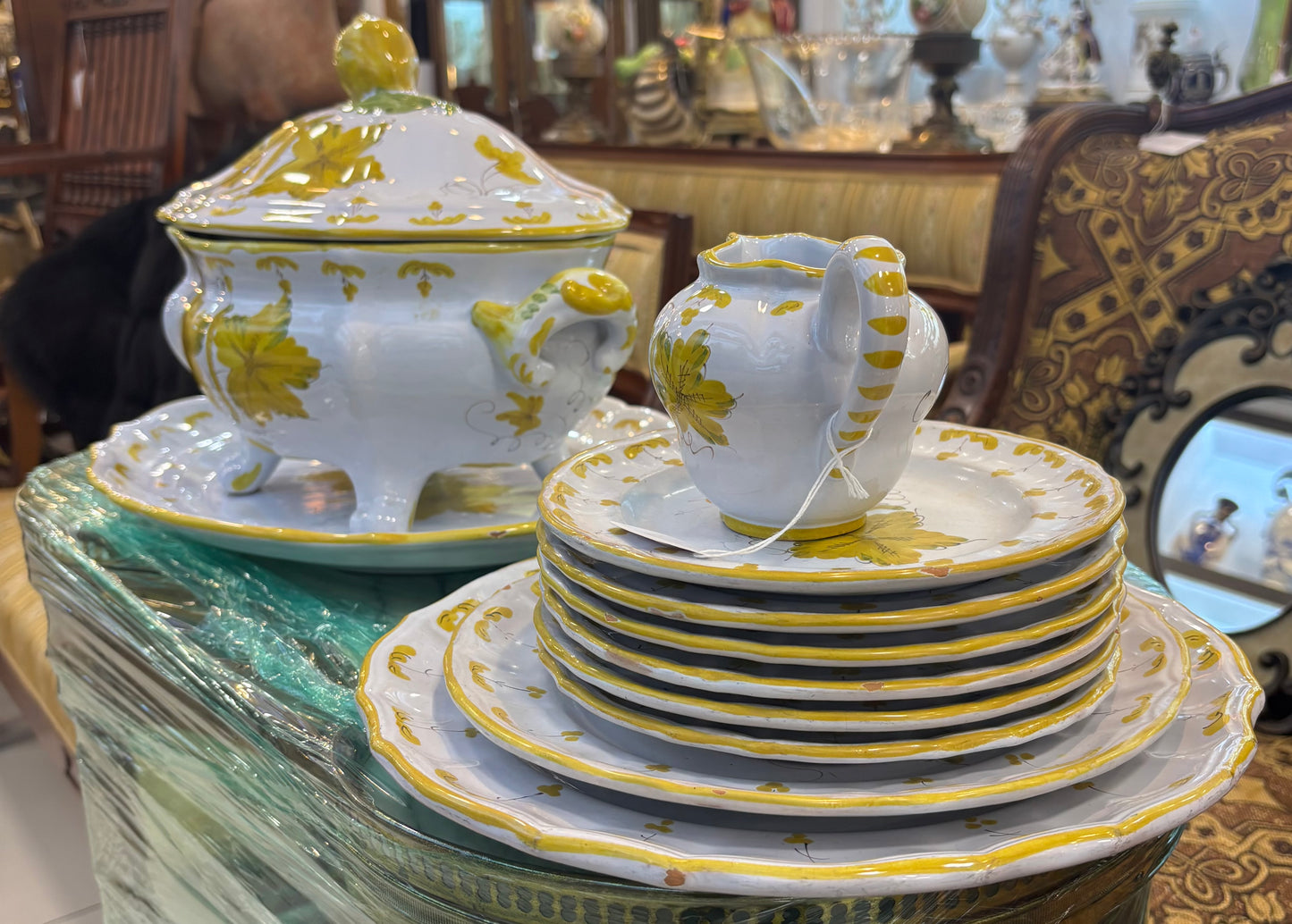 Vintage Italy Hand Painted Leaves Leaf Yellow Lemon Fruit Set.