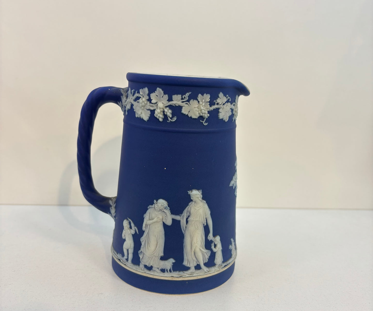 Antique Victorian Wedgwood England Cobalt Blue Jasperware Pitcher