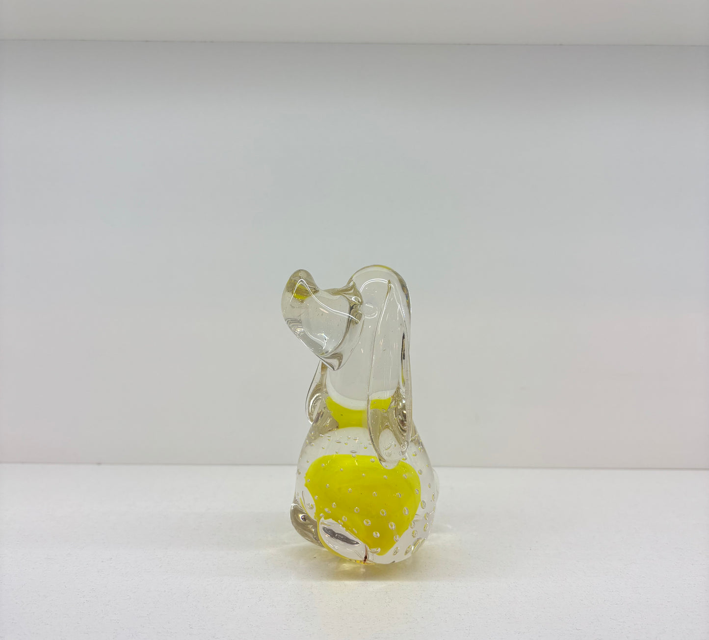 Vintage Murano Style Basset Hound Dog Yellow Bullicante Bubble Glass Figurine Paper